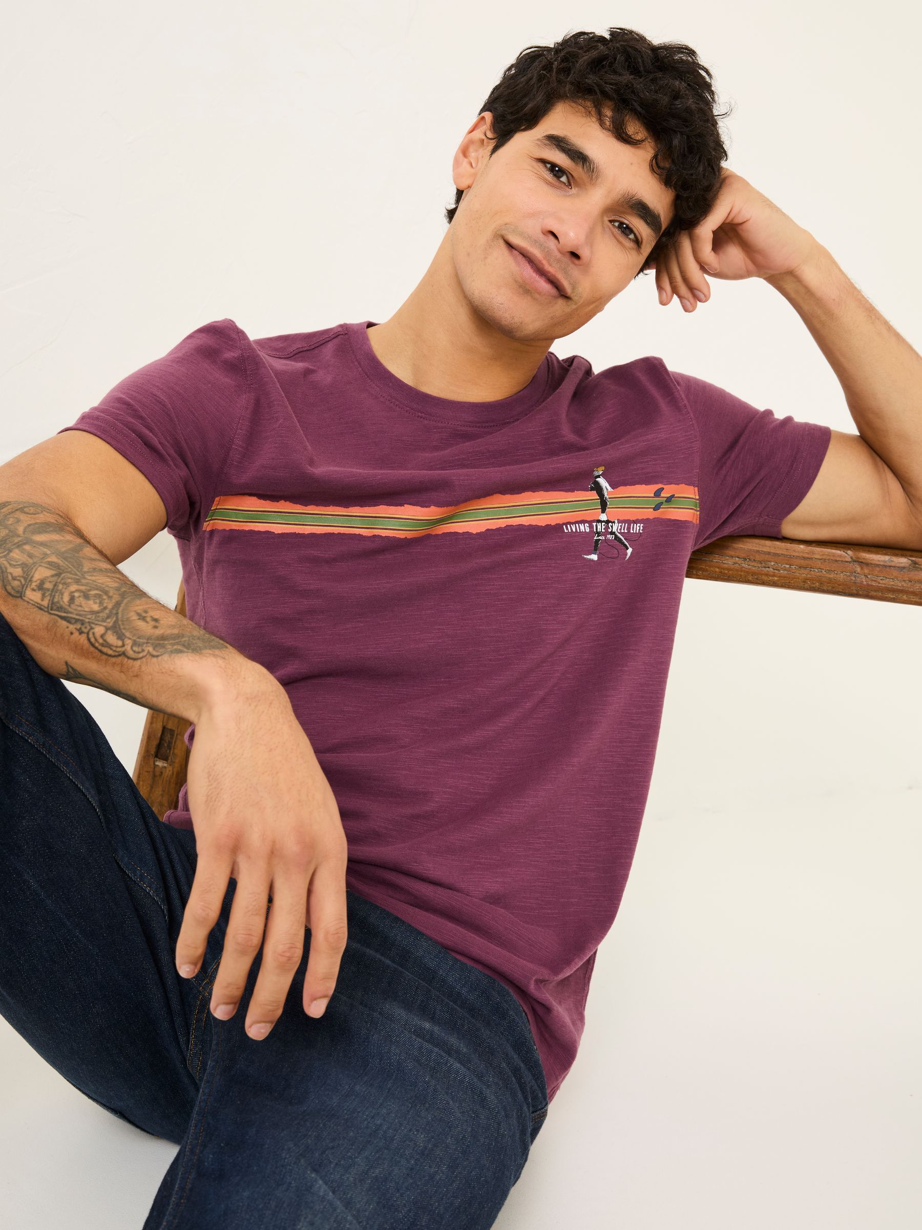 Burgundy Red Surf Chest Stripe T Shirt - Image 3 of 6