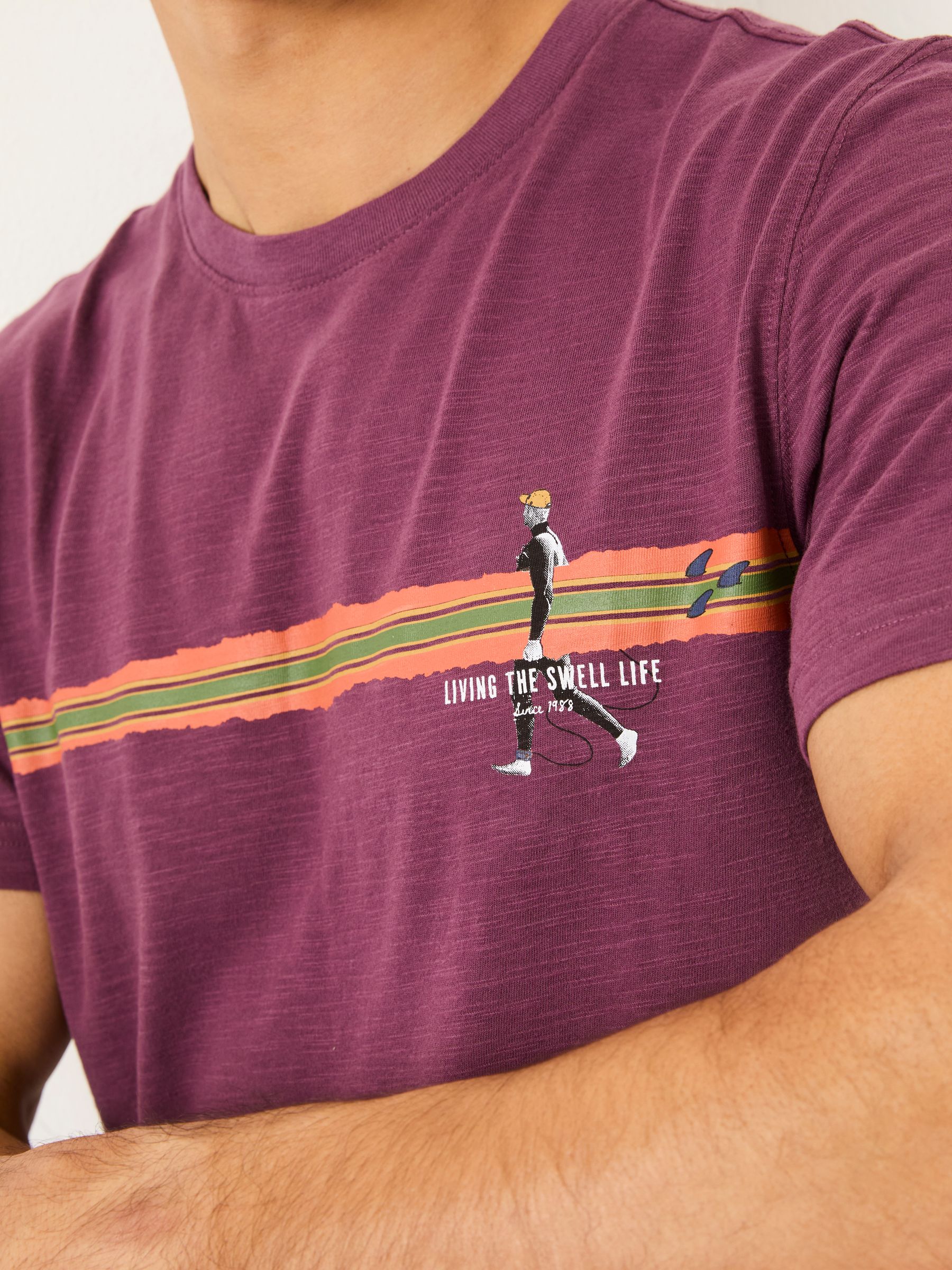 Burgundy Red Surf Chest Stripe T Shirt - Image 4 of 6