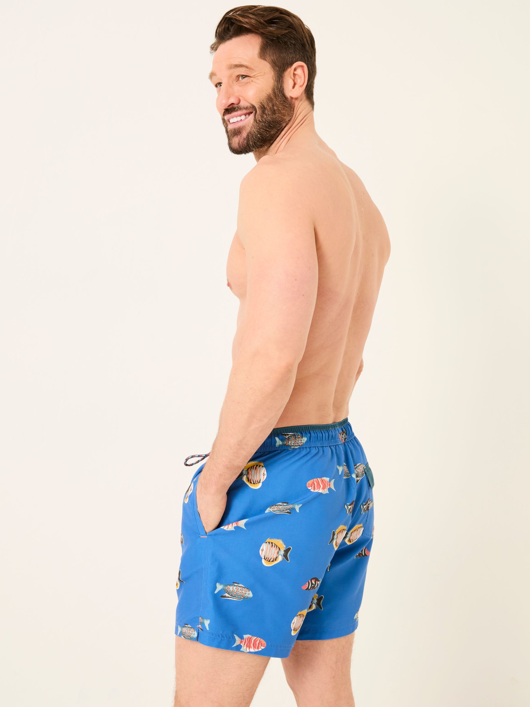Trevose Blue Fish Print Swim Shorts - Image 3 of 5