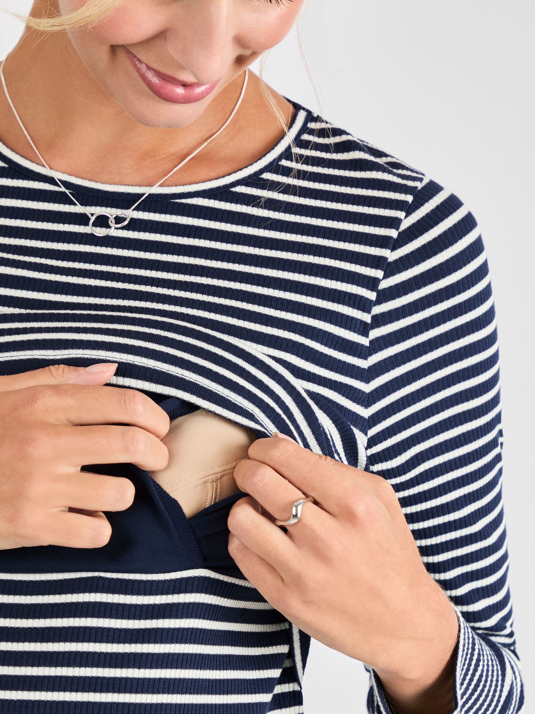 Navy White Stripe Ribbed Maternity & Nursing Stripe Top - Image 4 of 4