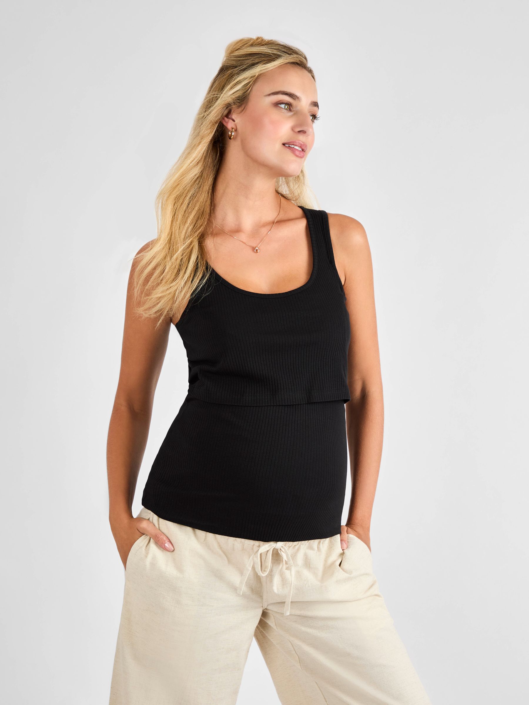 Black Ribbed Maternity & Nursing Vest - Image 1 of 4