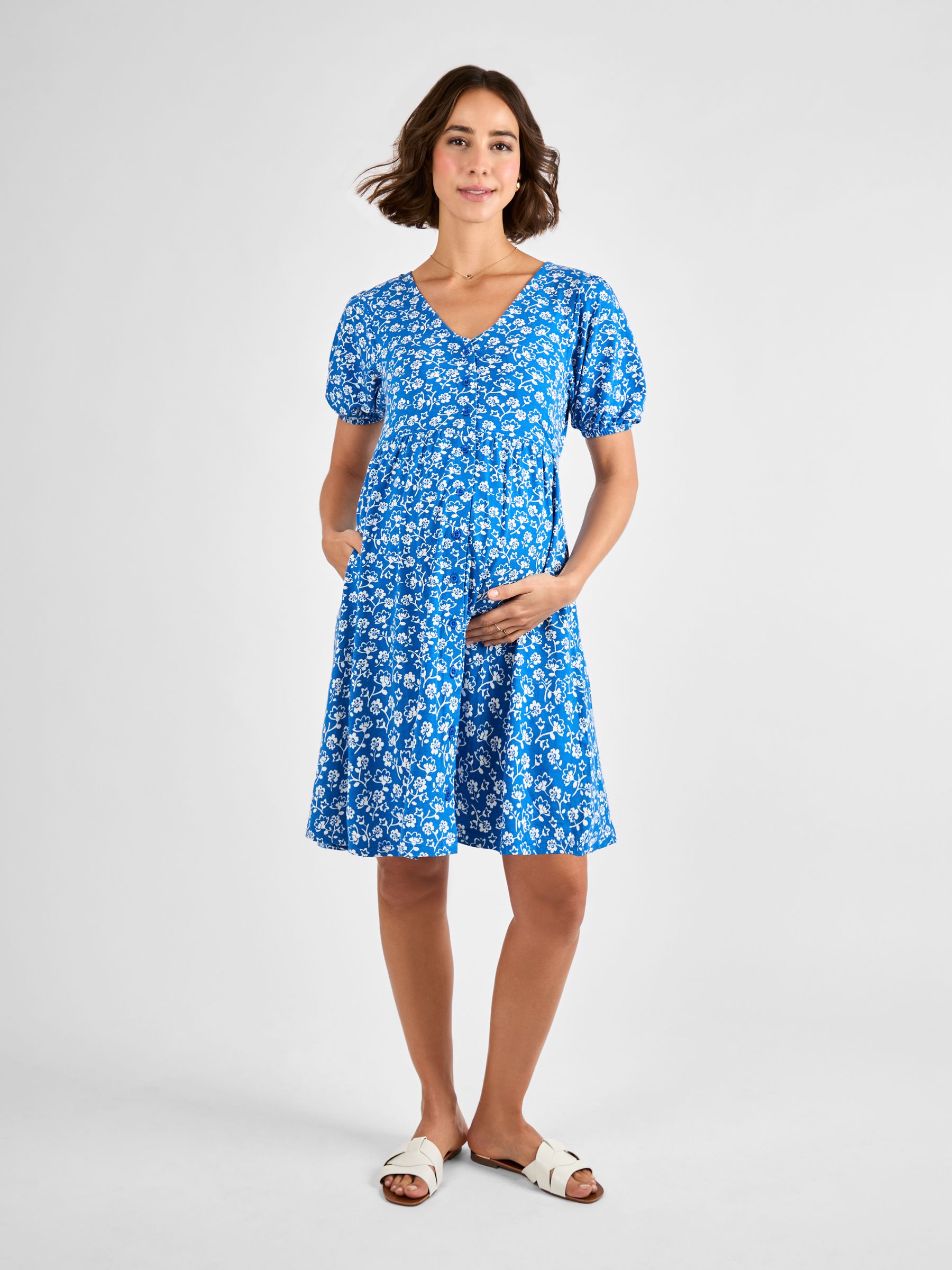 Blue Short Sleeve Printed Jersey Button Through Mini Dress | JoJo Maman  Bb USA