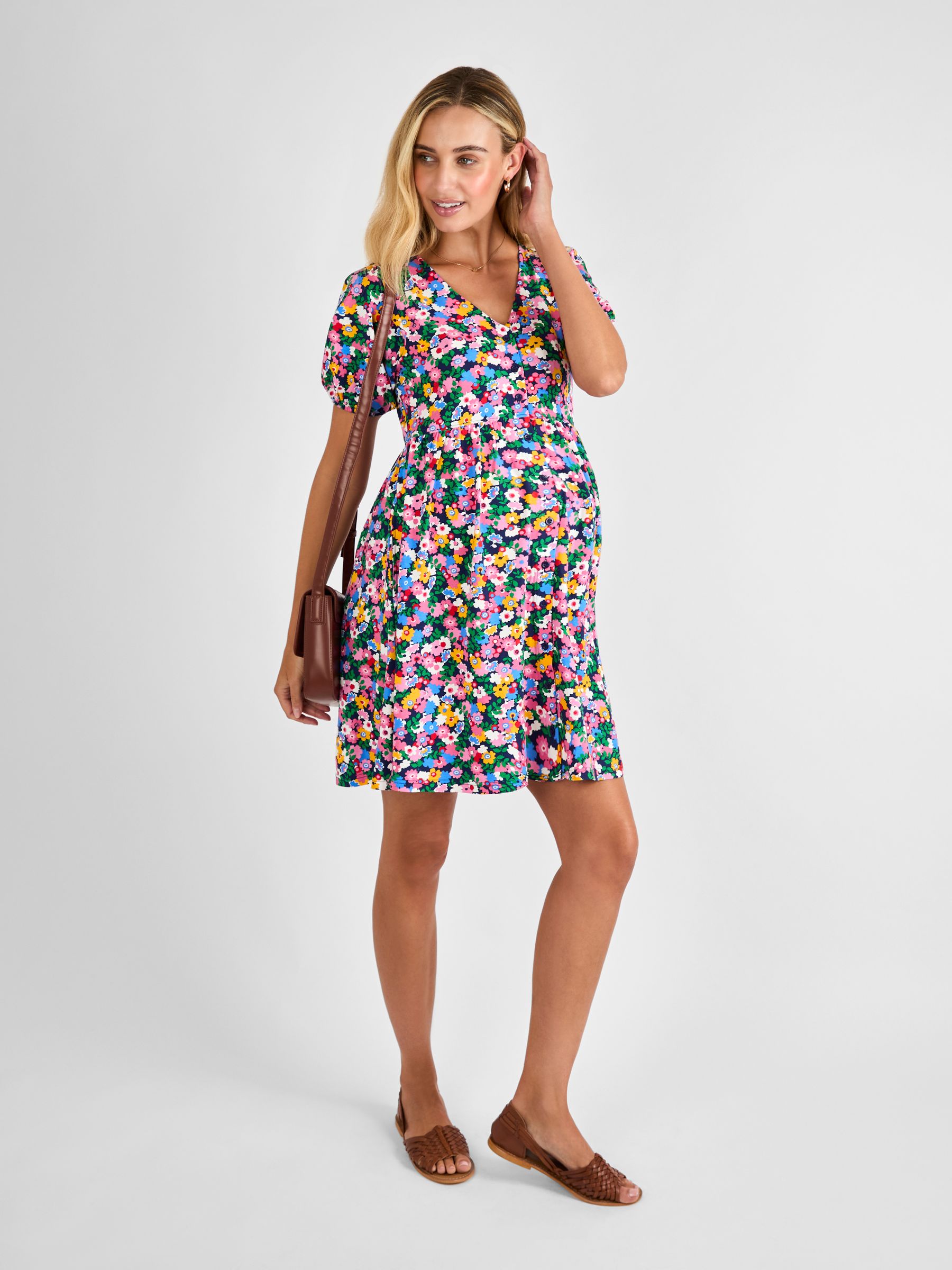 Multi Floral Button Through Maternity Jersey Dress - Image 2 of 4