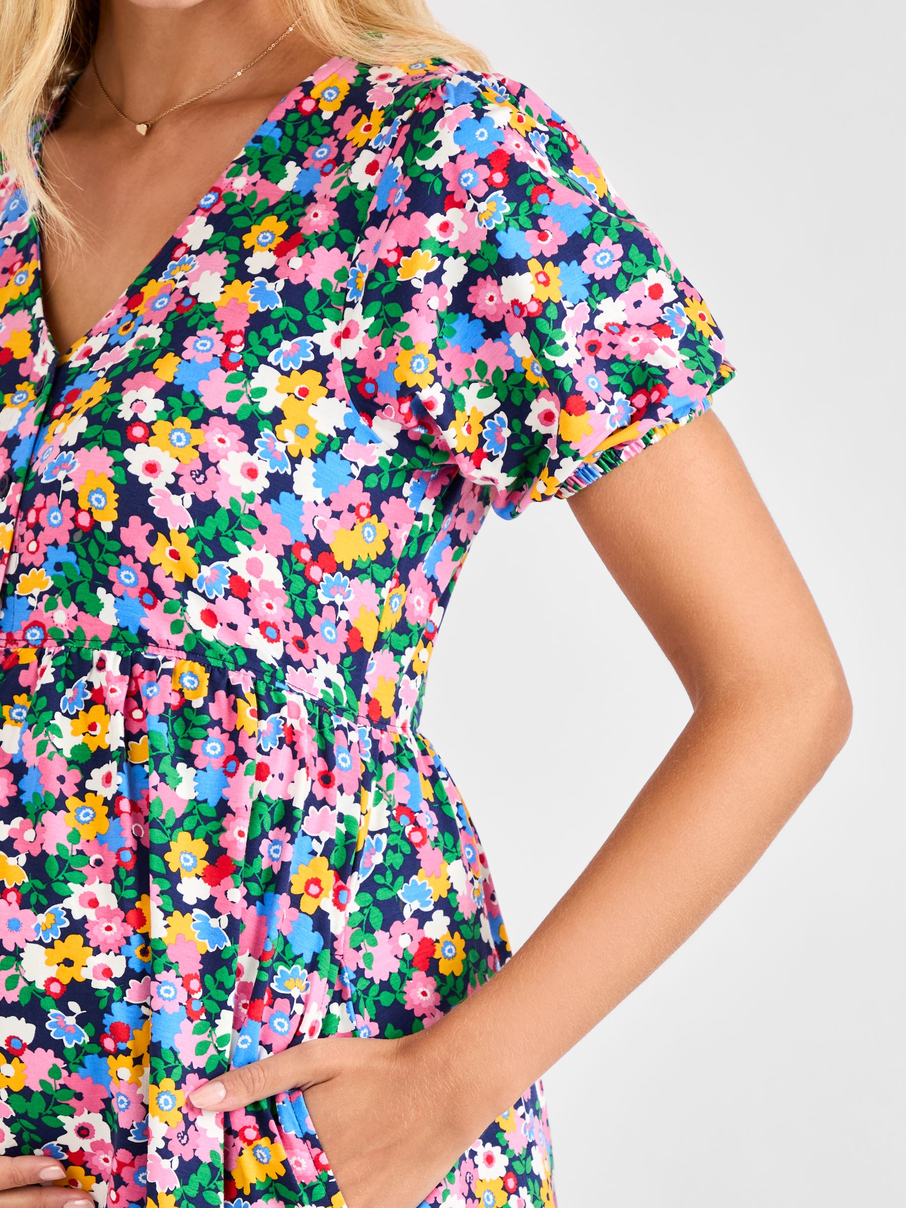 Multi Floral Button Through Maternity Jersey Dress - Image 4 of 4