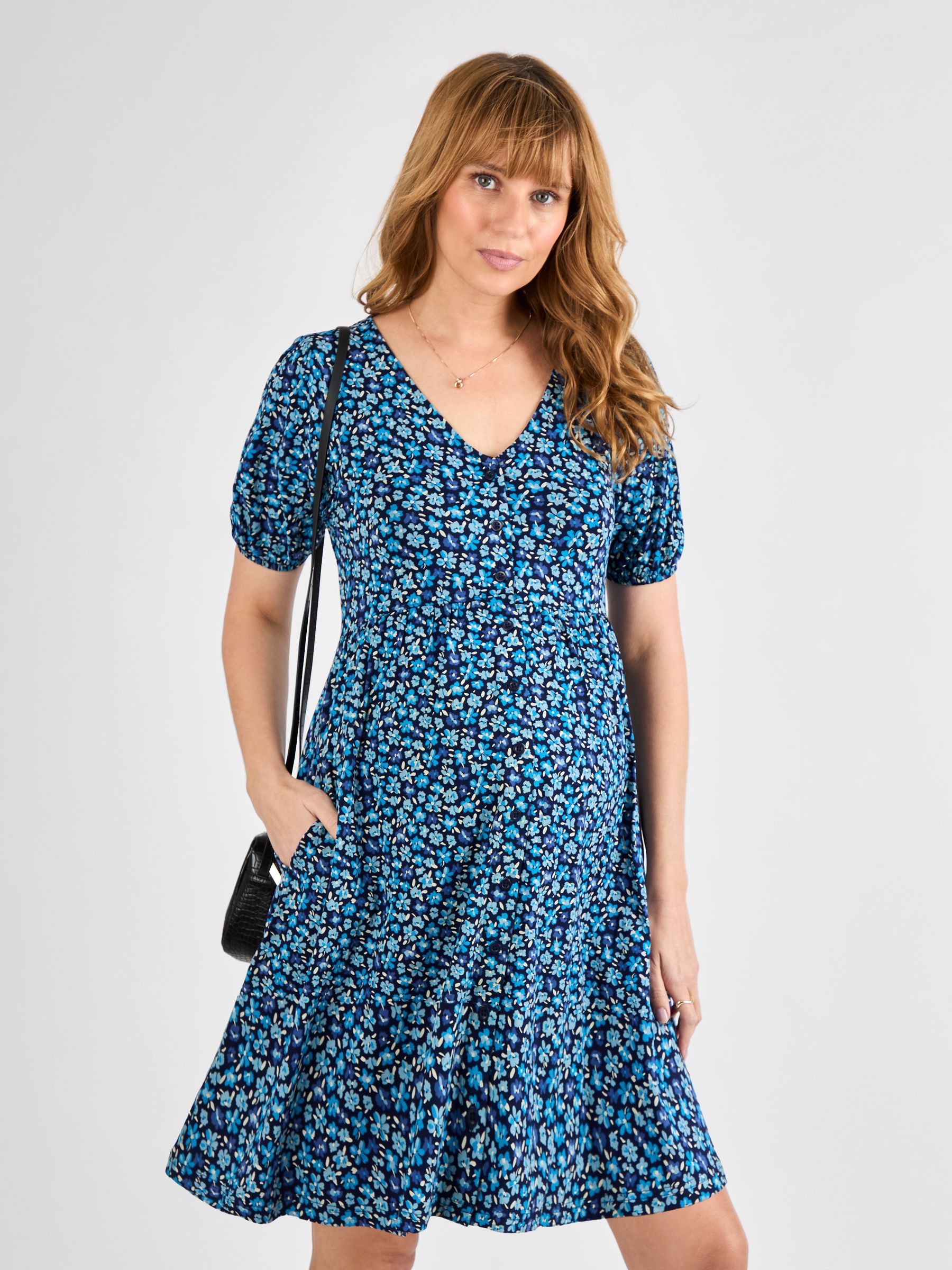 Blue Floral Ditsy Button Through Maternity Jersey Dress - Image 2 of 5