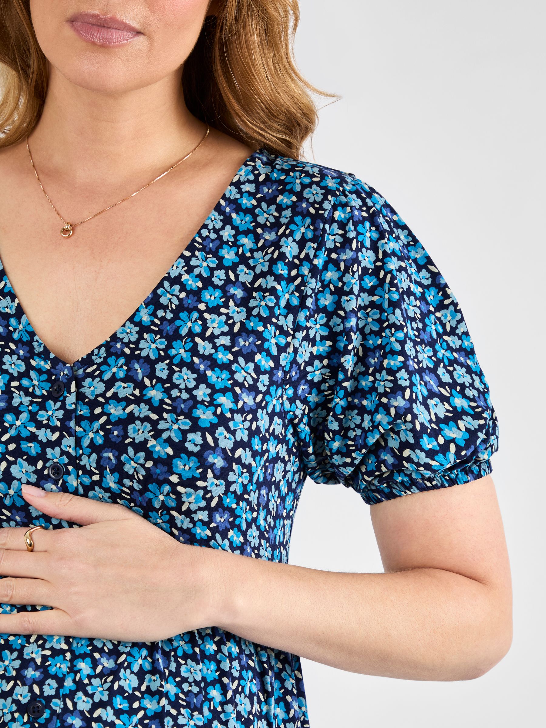 Blue Floral Ditsy Button Through Maternity Jersey Dress - Image 5 of 5