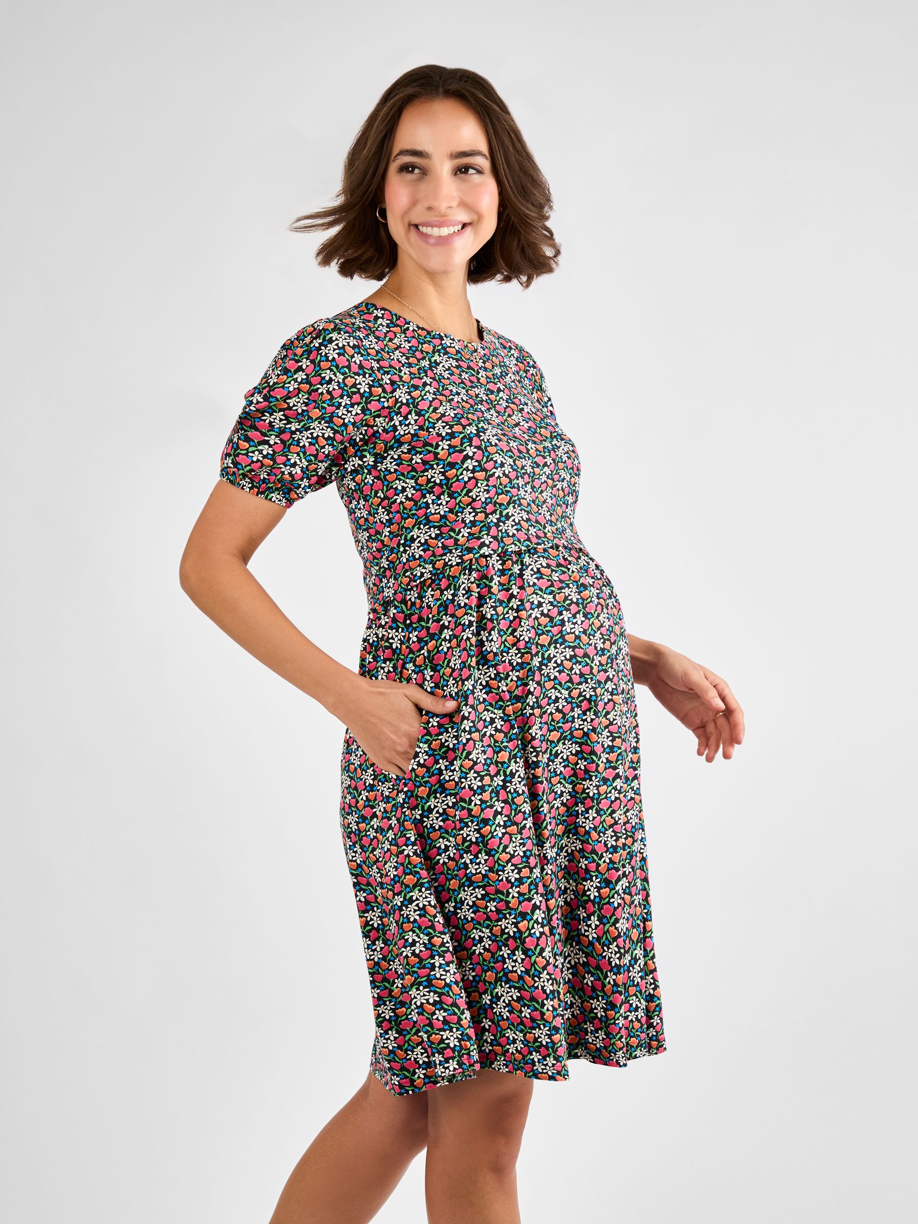 Black Double Layer Maternity & Nursing Jersey Dress - Image 2 of 5