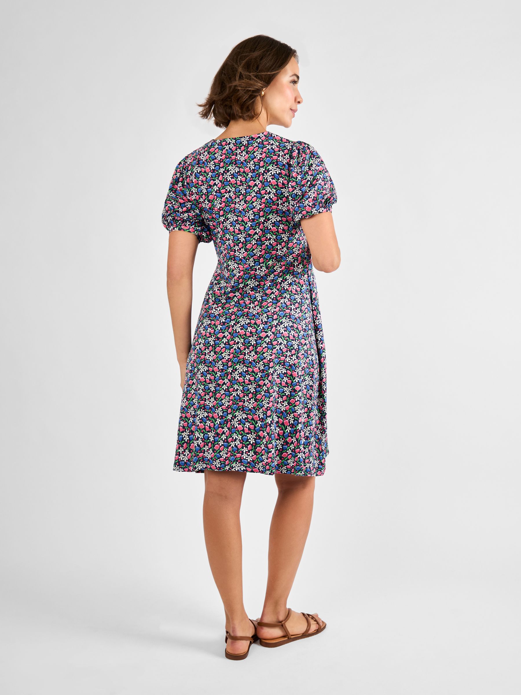 Navy Maternity Floral Print Puff Sleeve Jersey Tea Dress - Image 2 of 4