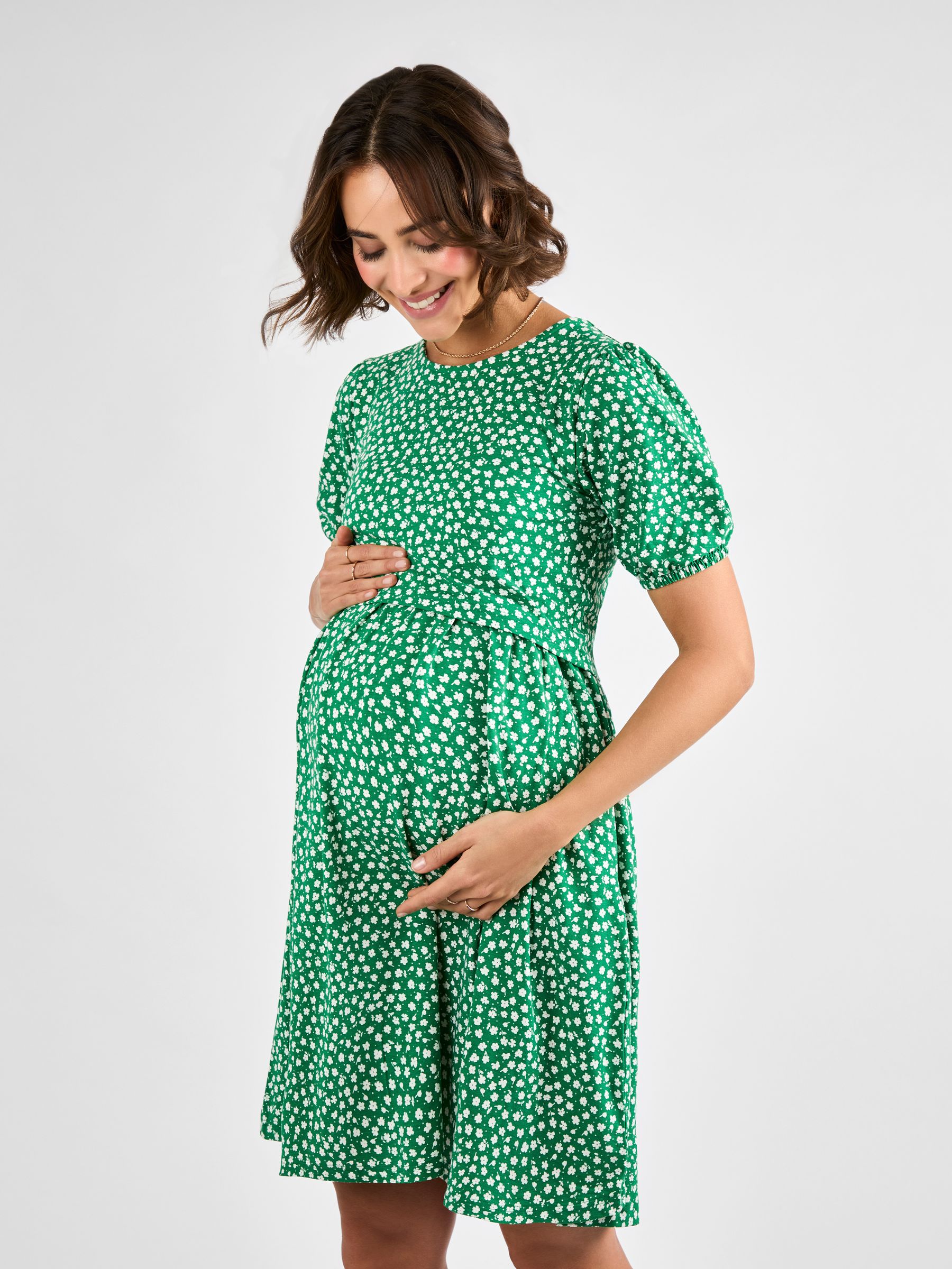 Green Double Layer Maternity & Nursing Jersey Dress - Image 3 of 4