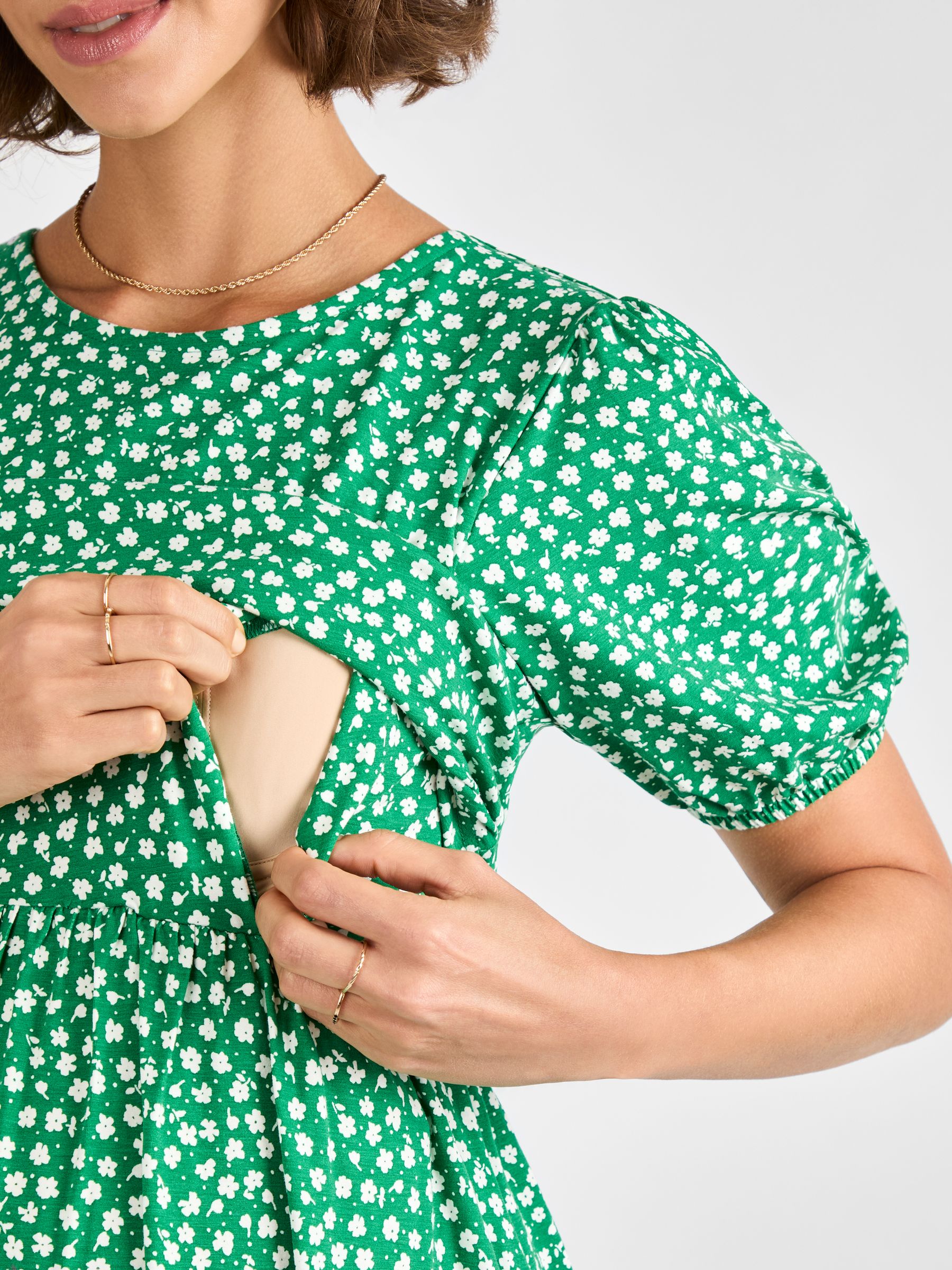 Green Double Layer Maternity & Nursing Jersey Dress - Image 4 of 4