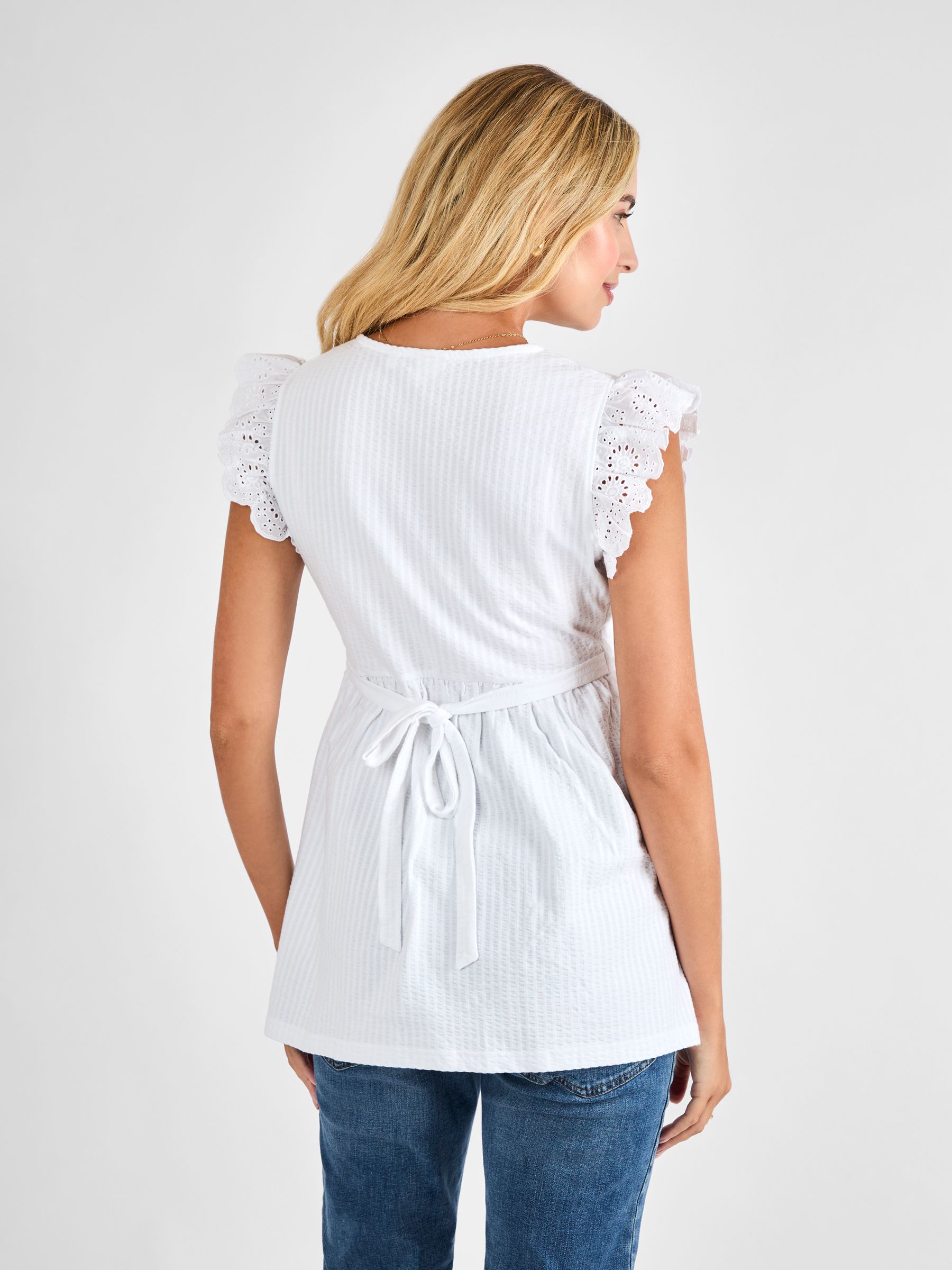 White Broderie Flutter Sleeve Maternity Top - Image 2 of 4
