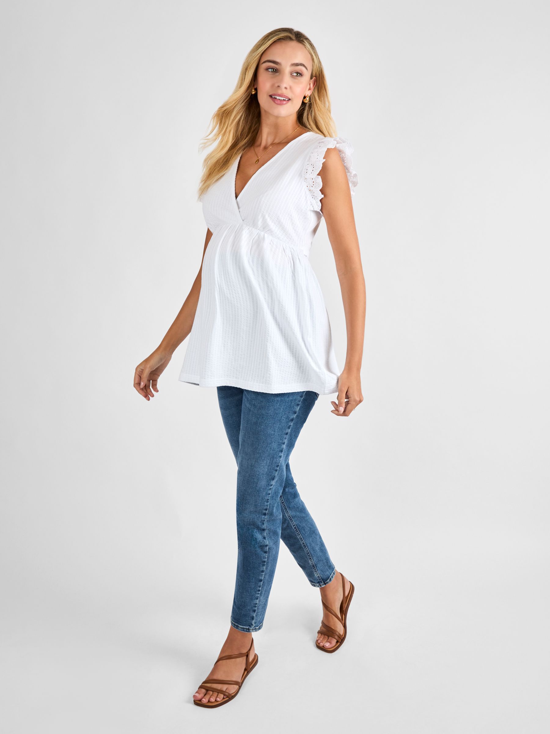 White Broderie Flutter Sleeve Maternity Top - Image 3 of 4