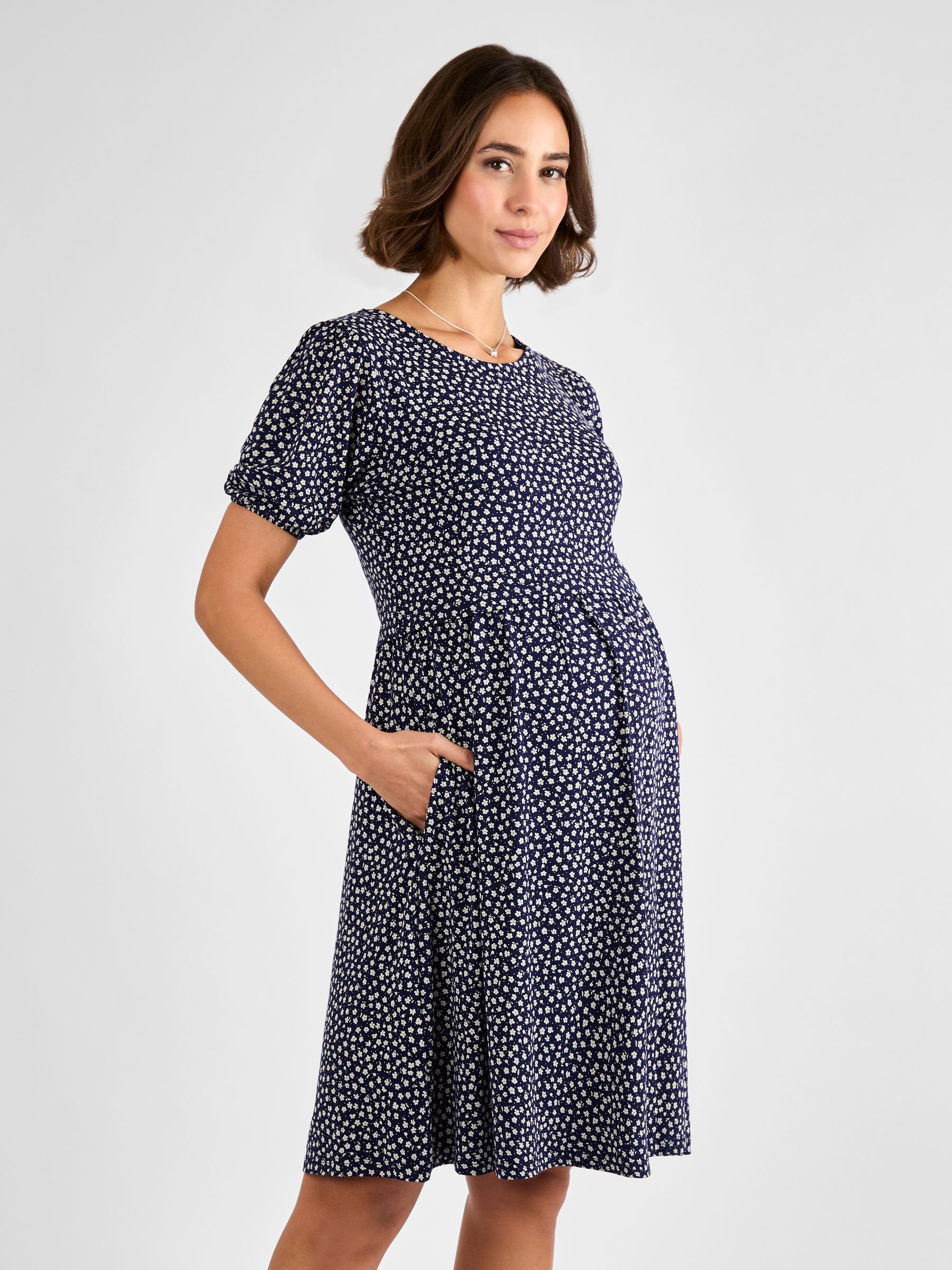 Blue Double Layer Maternity & Nursing Jersey Dress - Image 3 of 4