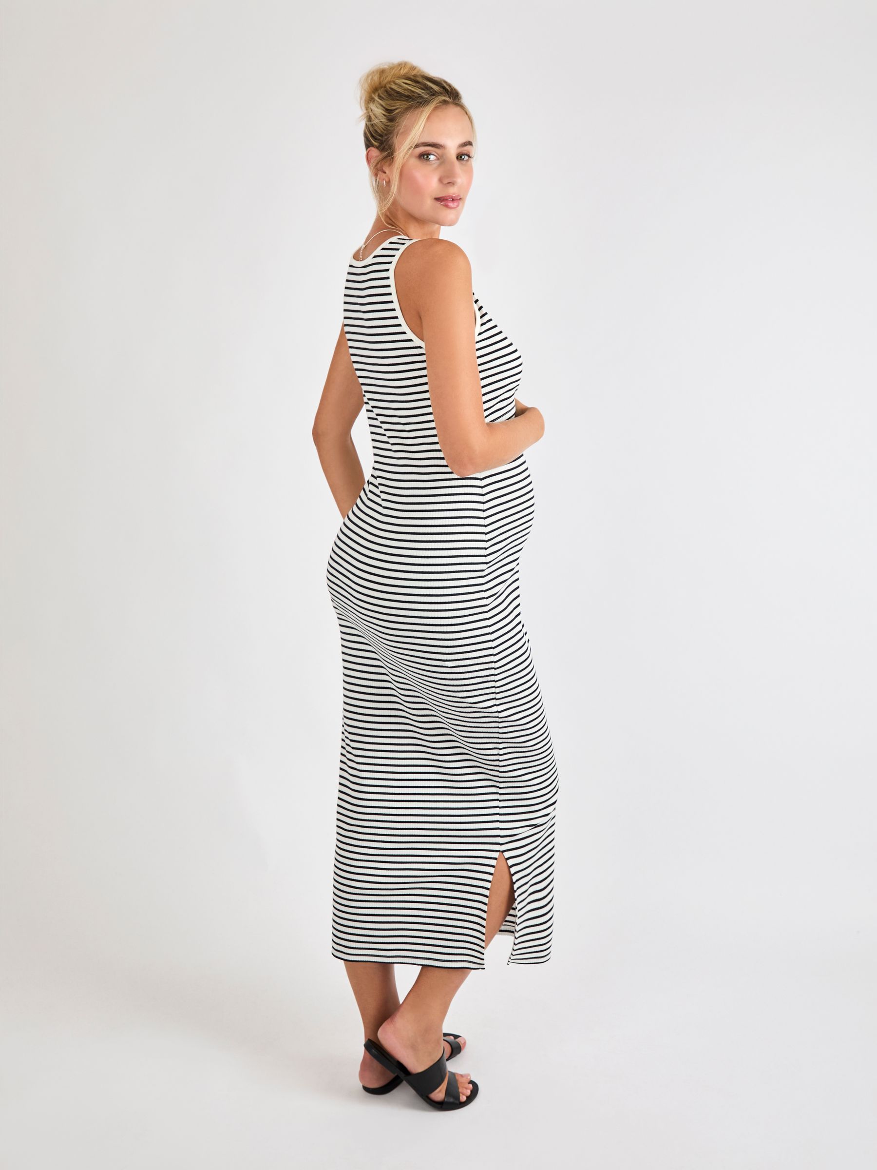 Cream Stripe Sleeveless Ribbed Mat & Nursing Maxi Dress - Image 2 of 4