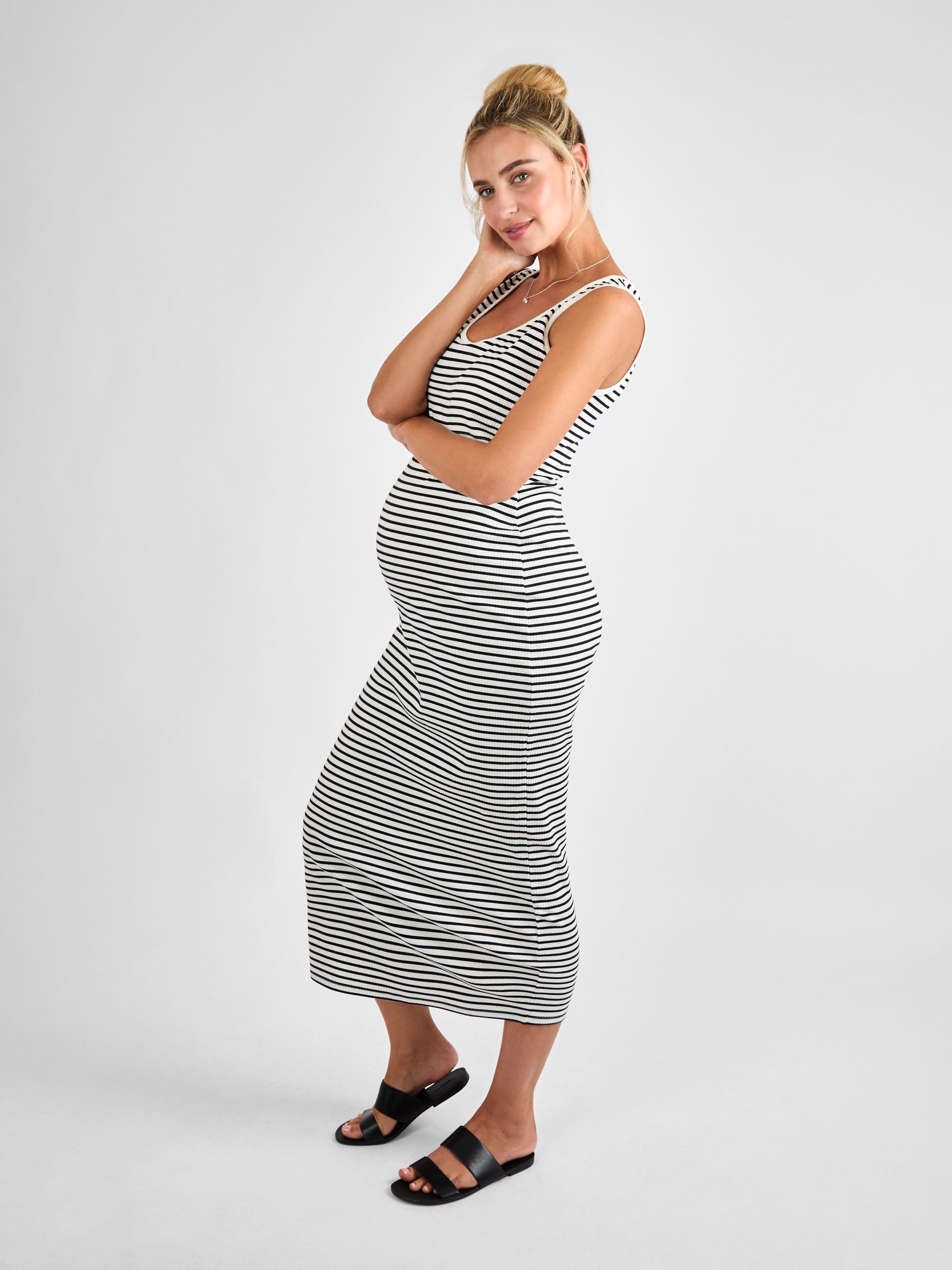 Cream Stripe Sleeveless Ribbed Mat & Nursing Maxi Dress - Image 3 of 4