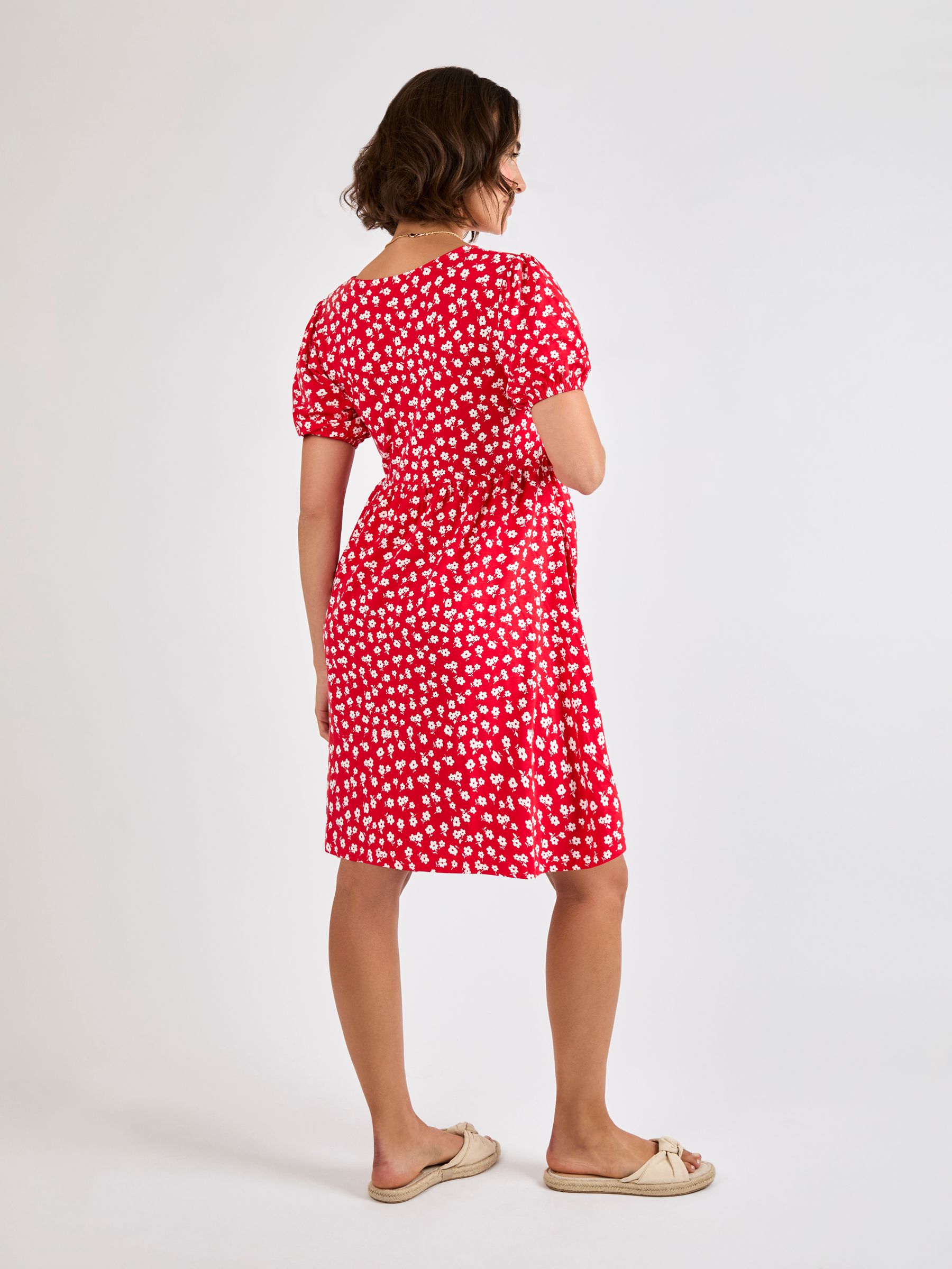 Red Ditsy Button Through Maternity Jersey Dress - Image 3 of 4