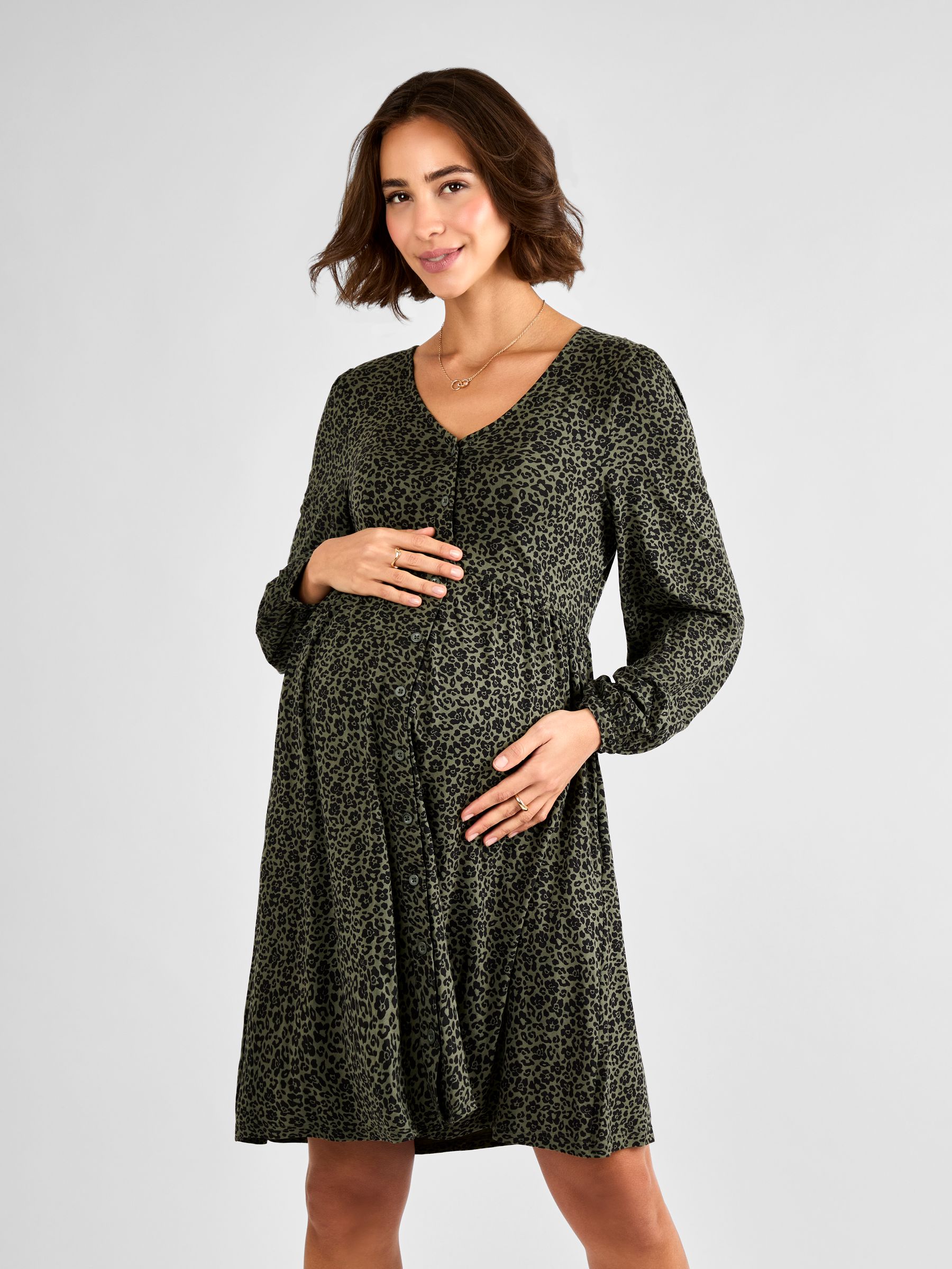 Khaki Maternity Button Through Jersey Dress - Image 1 of 4