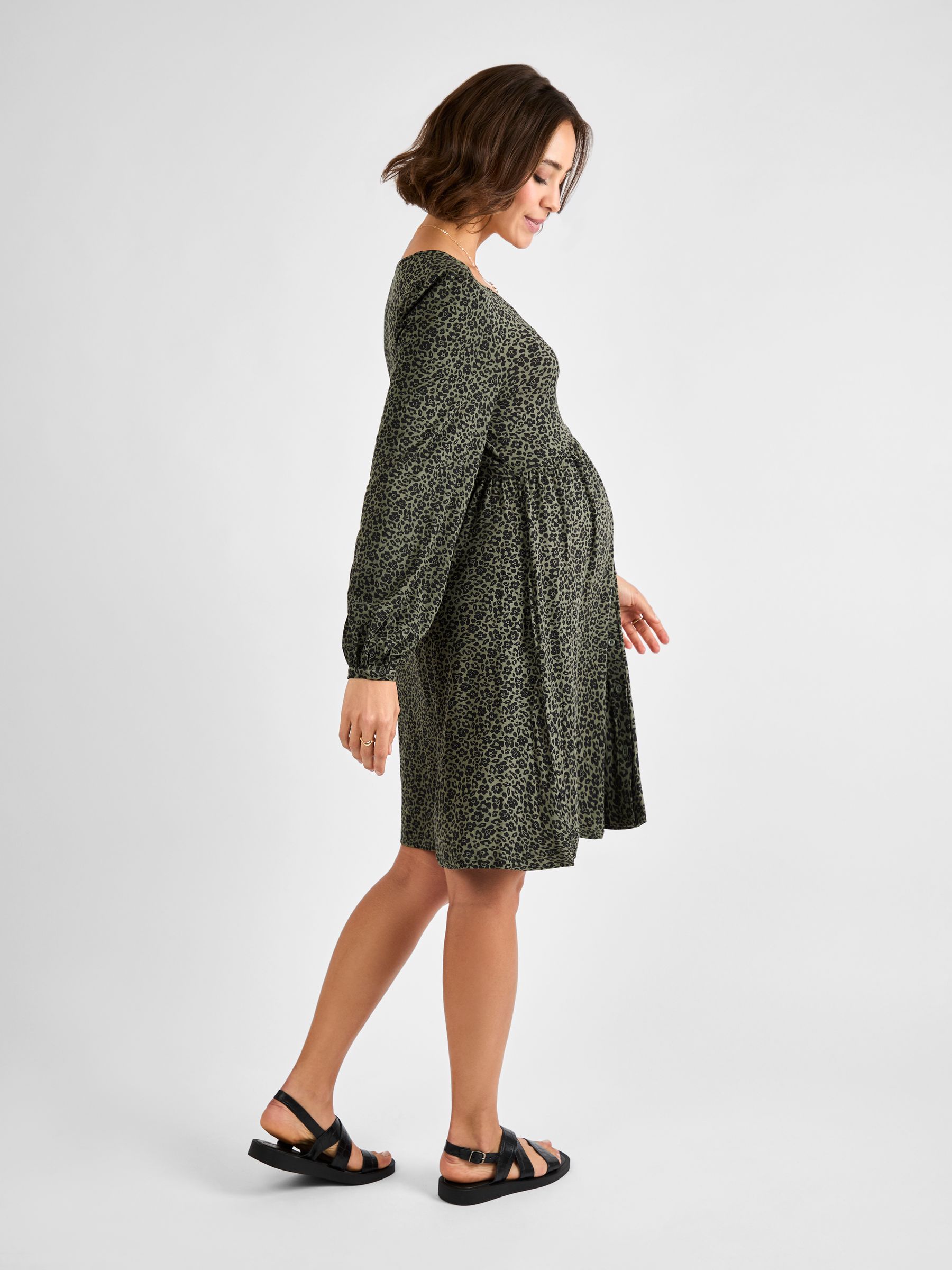 Khaki Maternity Button Through Jersey Dress - Image 2 of 4