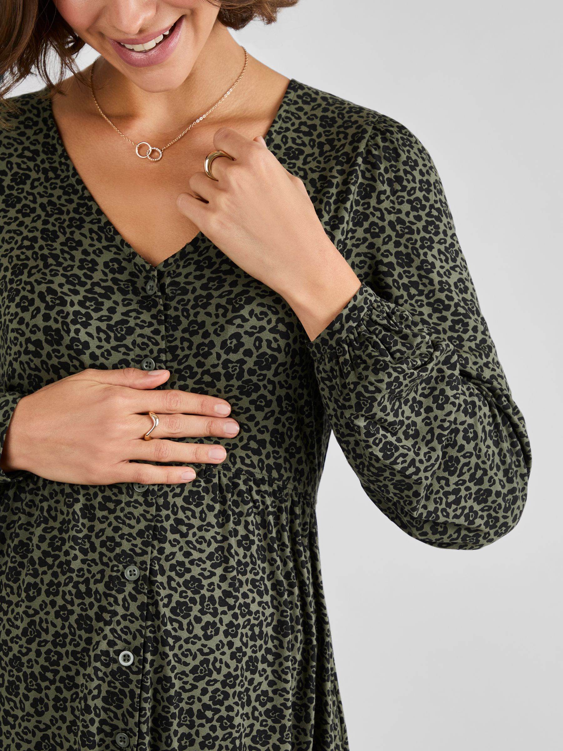 Khaki Maternity Button Through Jersey Dress - Image 4 of 4