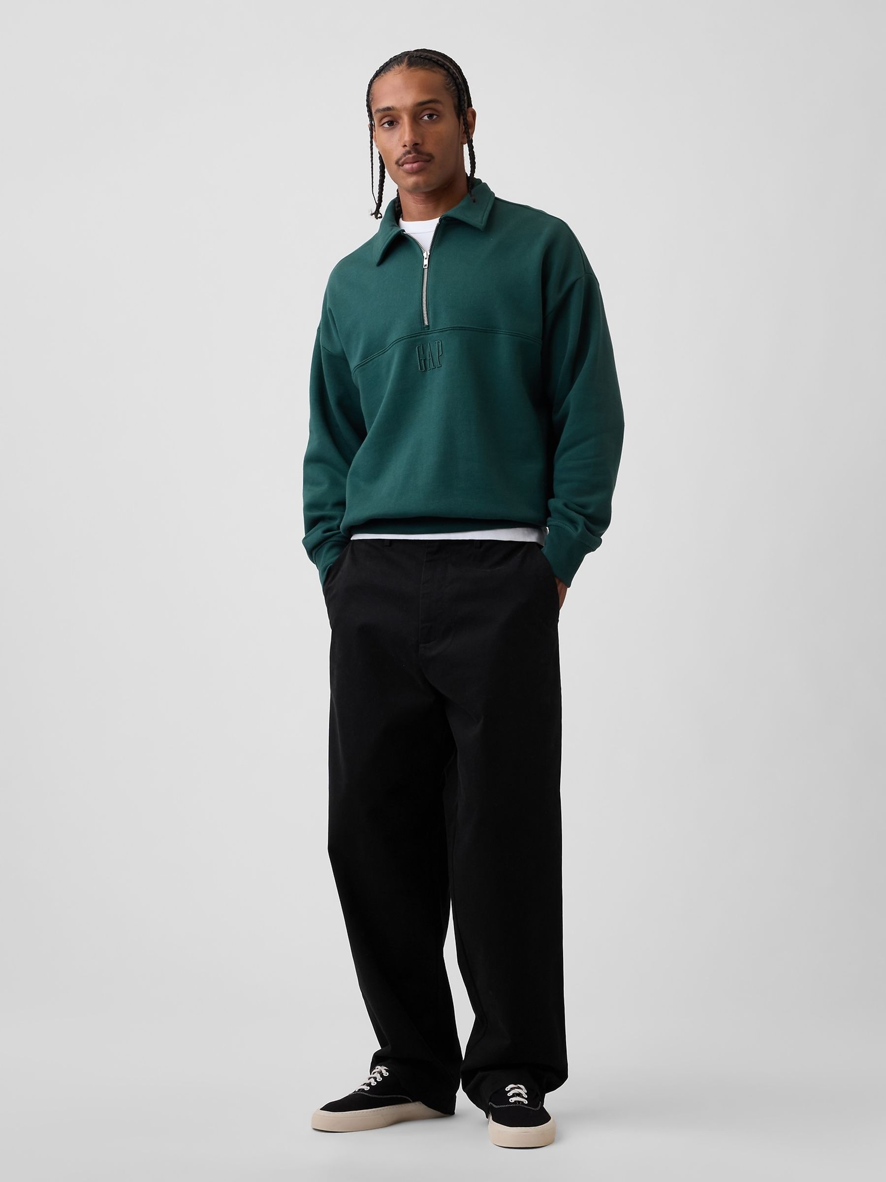 Green Heavyweight Oversized Logo Half-Zip Pullover Sweatshirt - Image 3 of 4