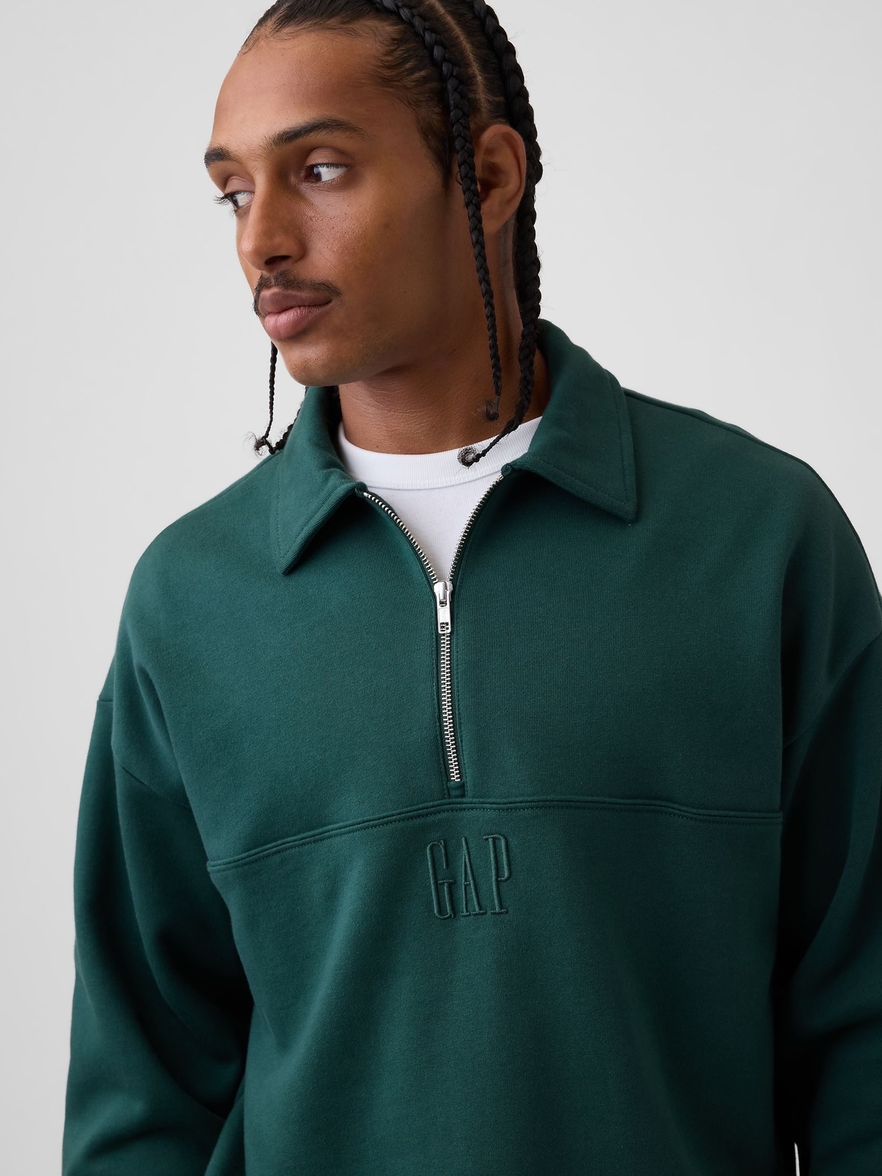 Green Heavyweight Oversized Logo Half-Zip Pullover Sweatshirt - Image 4 of 4