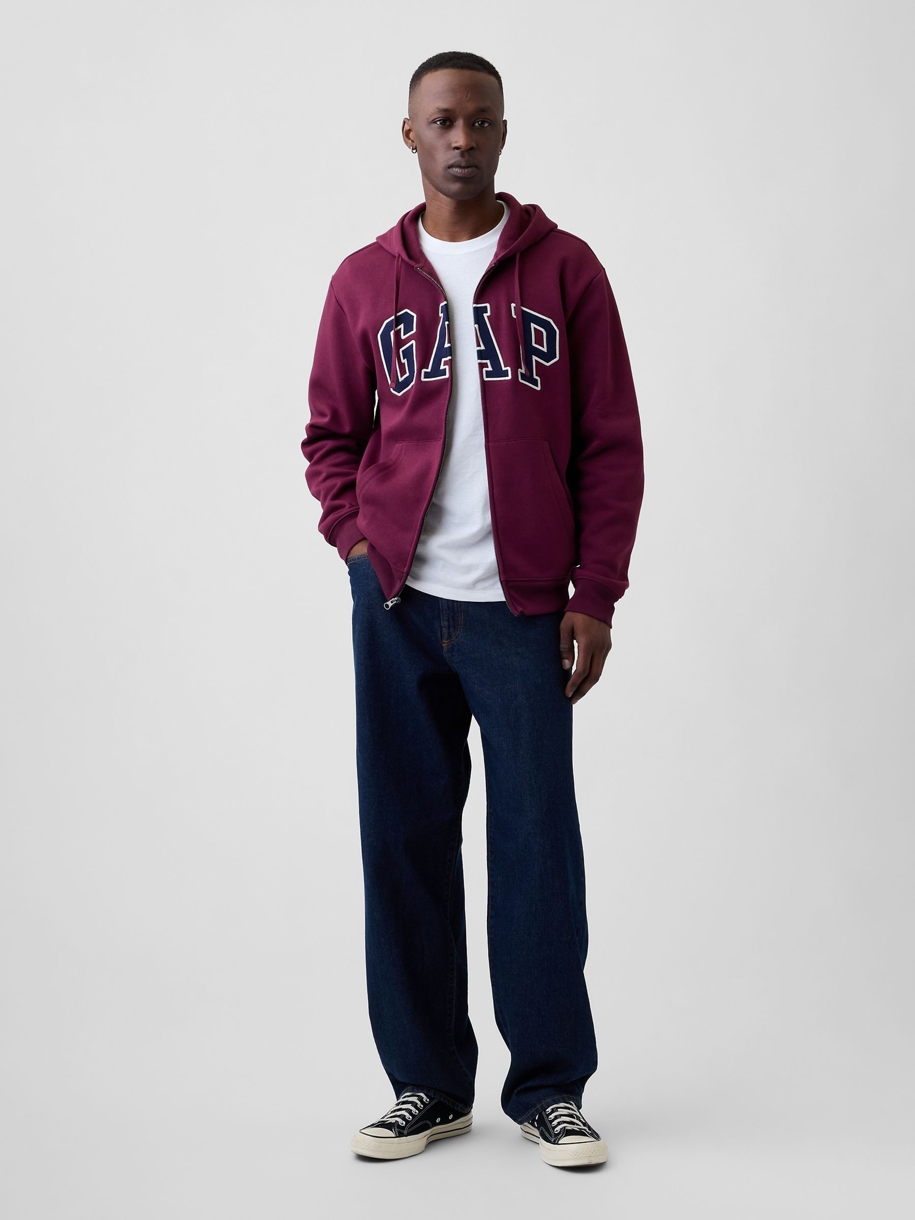 Burgundy Relaxed Logo Zip-Up Hoodie - Image 3 of 3 Burgundy Relaxed Logo Zip-Up Hoodie - Image 3 of 3