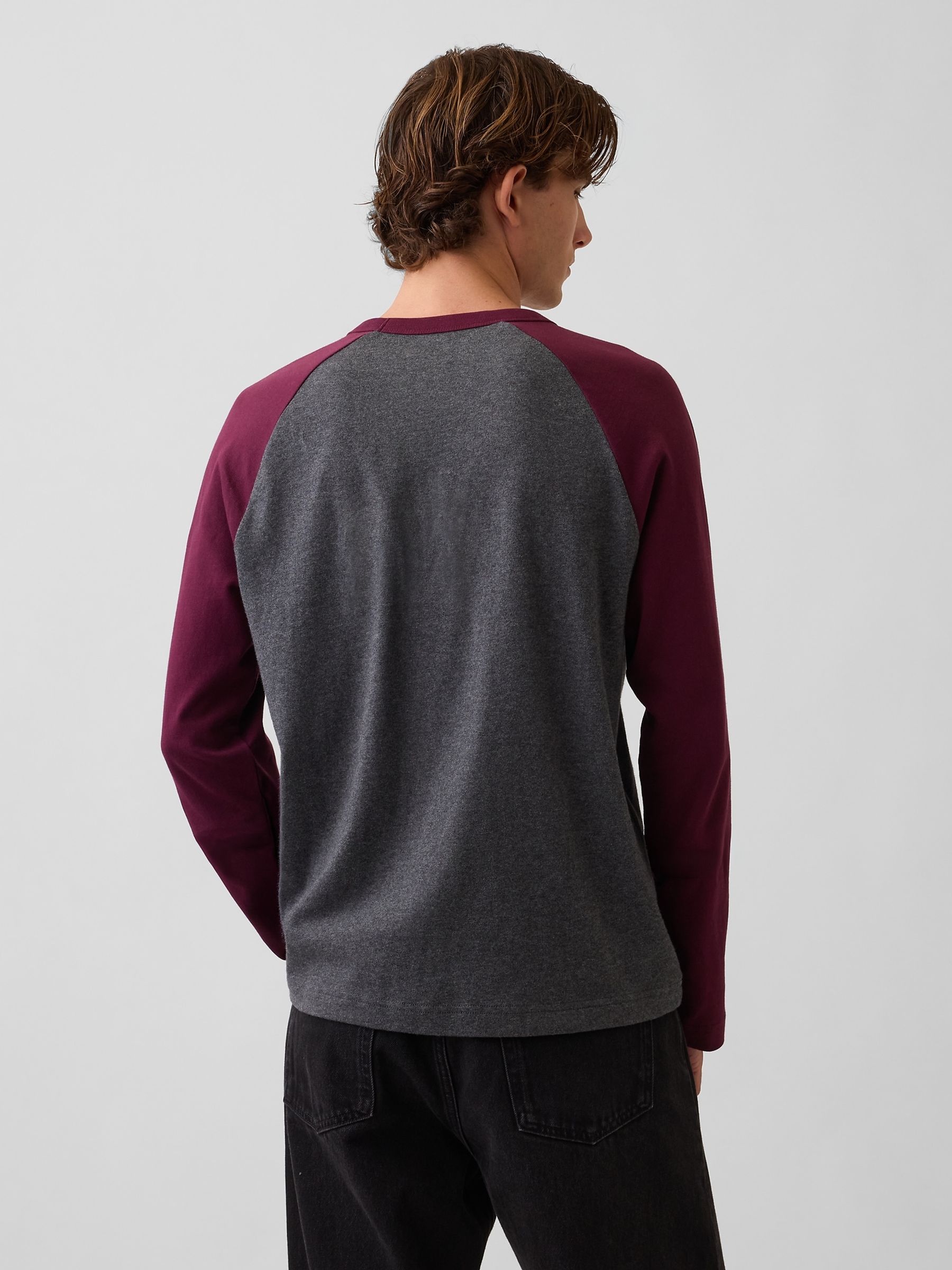 Grey/Burgundy Heavyweight Relaxed Long Sleeve T-Shirt - Image 2 of 4