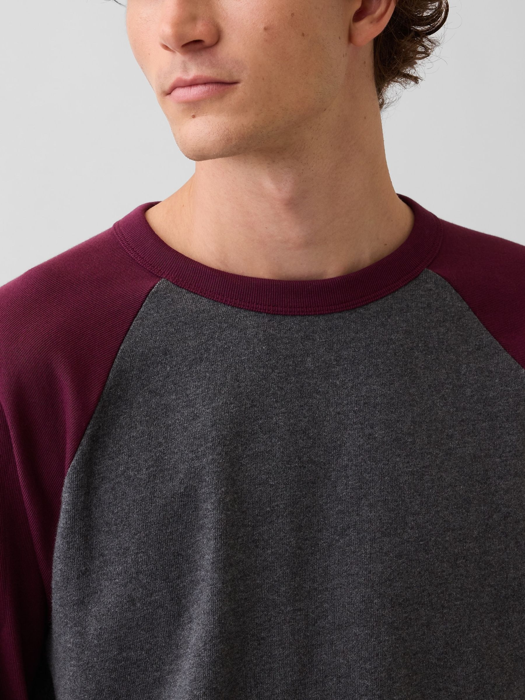 Grey/Burgundy Heavyweight Relaxed Long Sleeve T-Shirt - Image 4 of 4