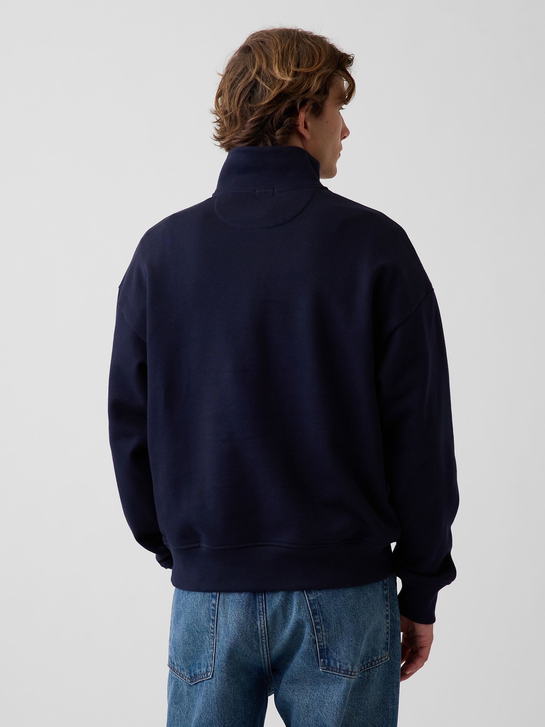Navy Heavyweight Oversized Quarter-Zip Pullover Sweatshirt - Image 2 of 3 Navy Heavyweight Oversized Quarter-Zip Pullover Sweatshirt - Image 2 of 3