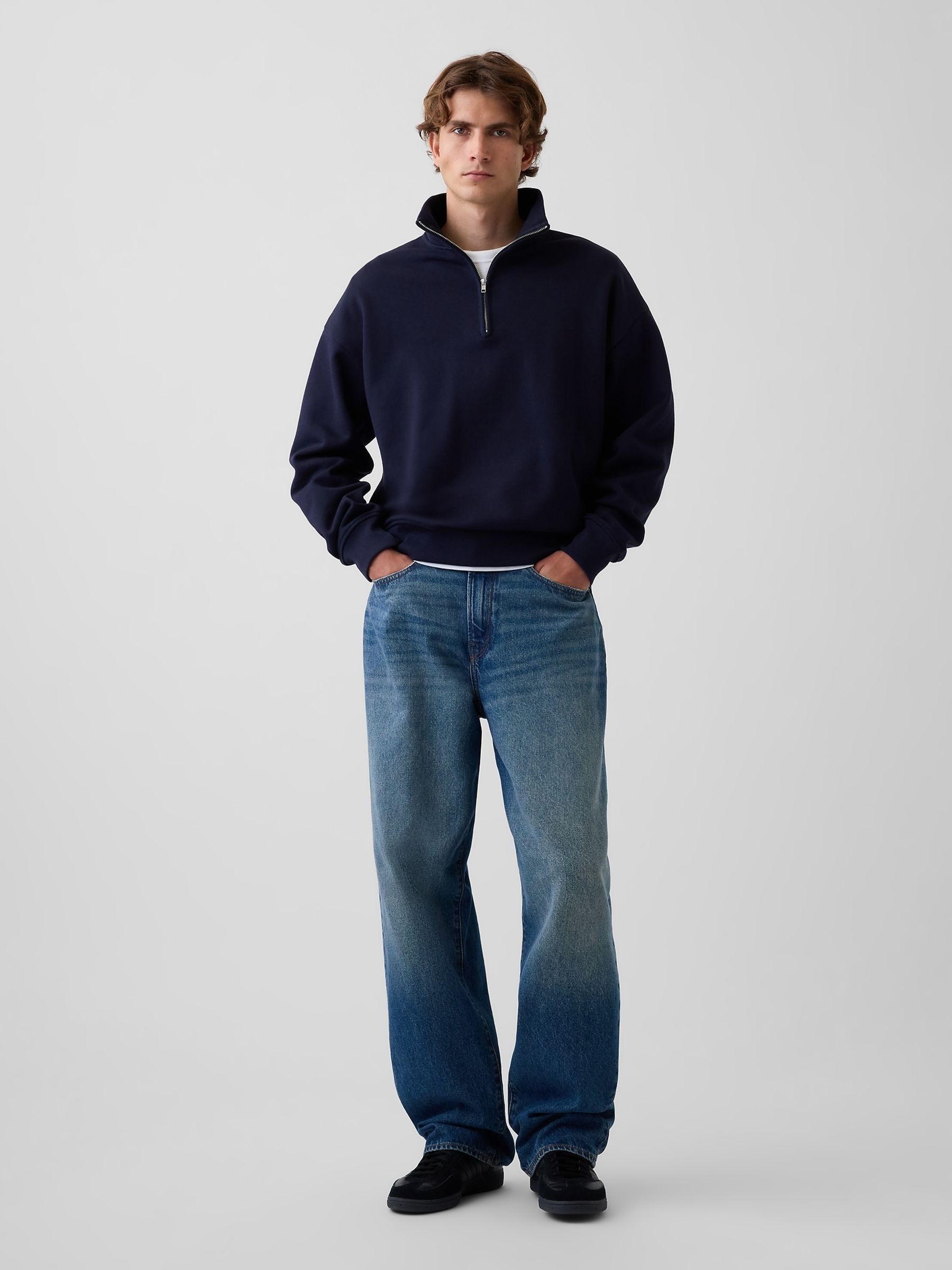 Navy Heavyweight Oversized Quarter-Zip Pullover Sweatshirt - Image 3 of 3