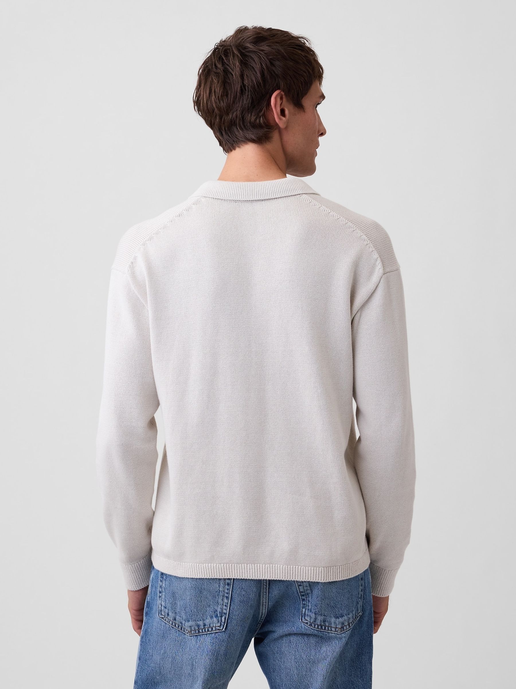 Light Grey Relaxed Polo Jumper - Image 2 of 4