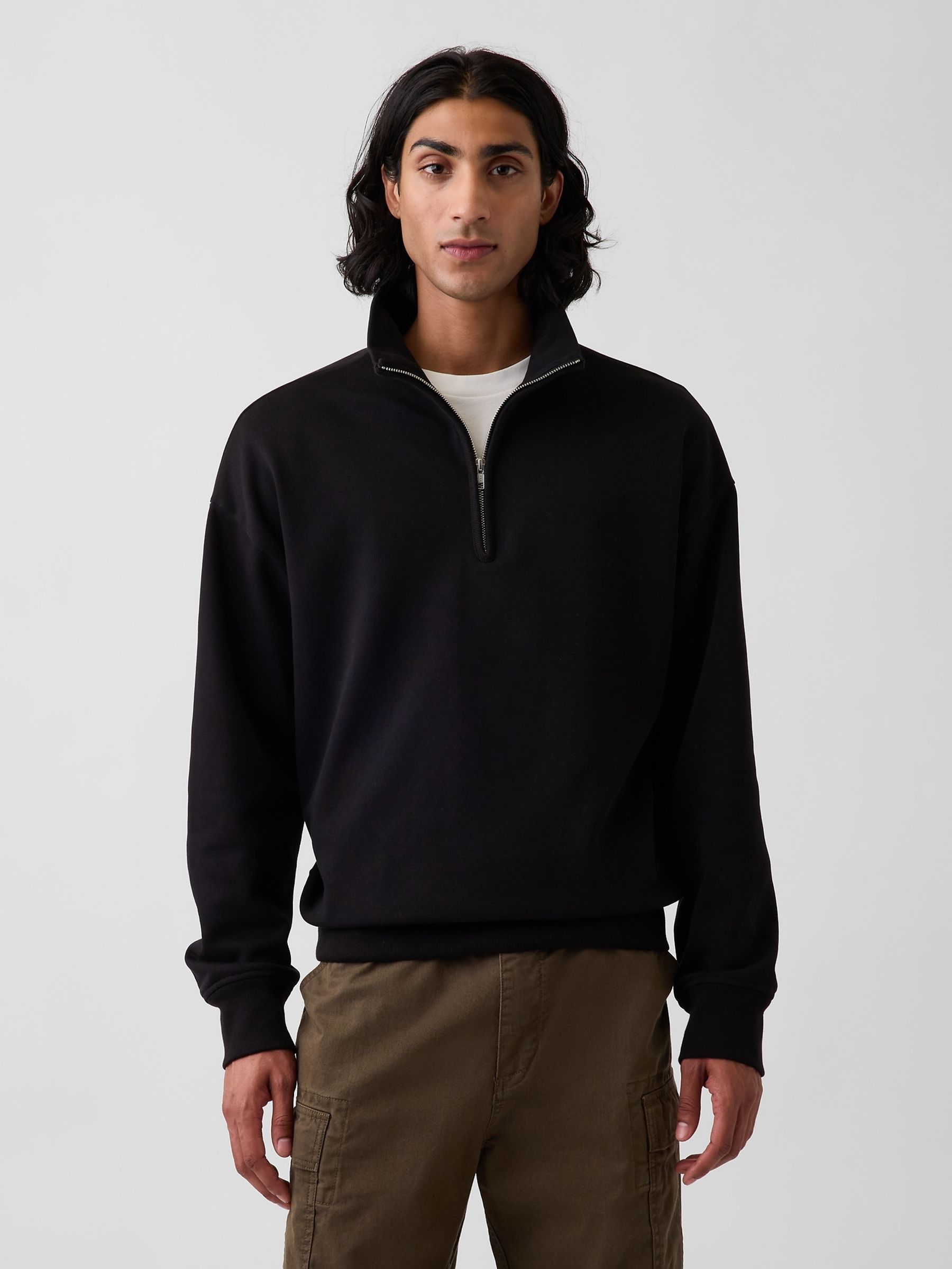Black Heavyweight Oversized Quarter-Zip Pullover Sweatshirt - Image 1 of 4