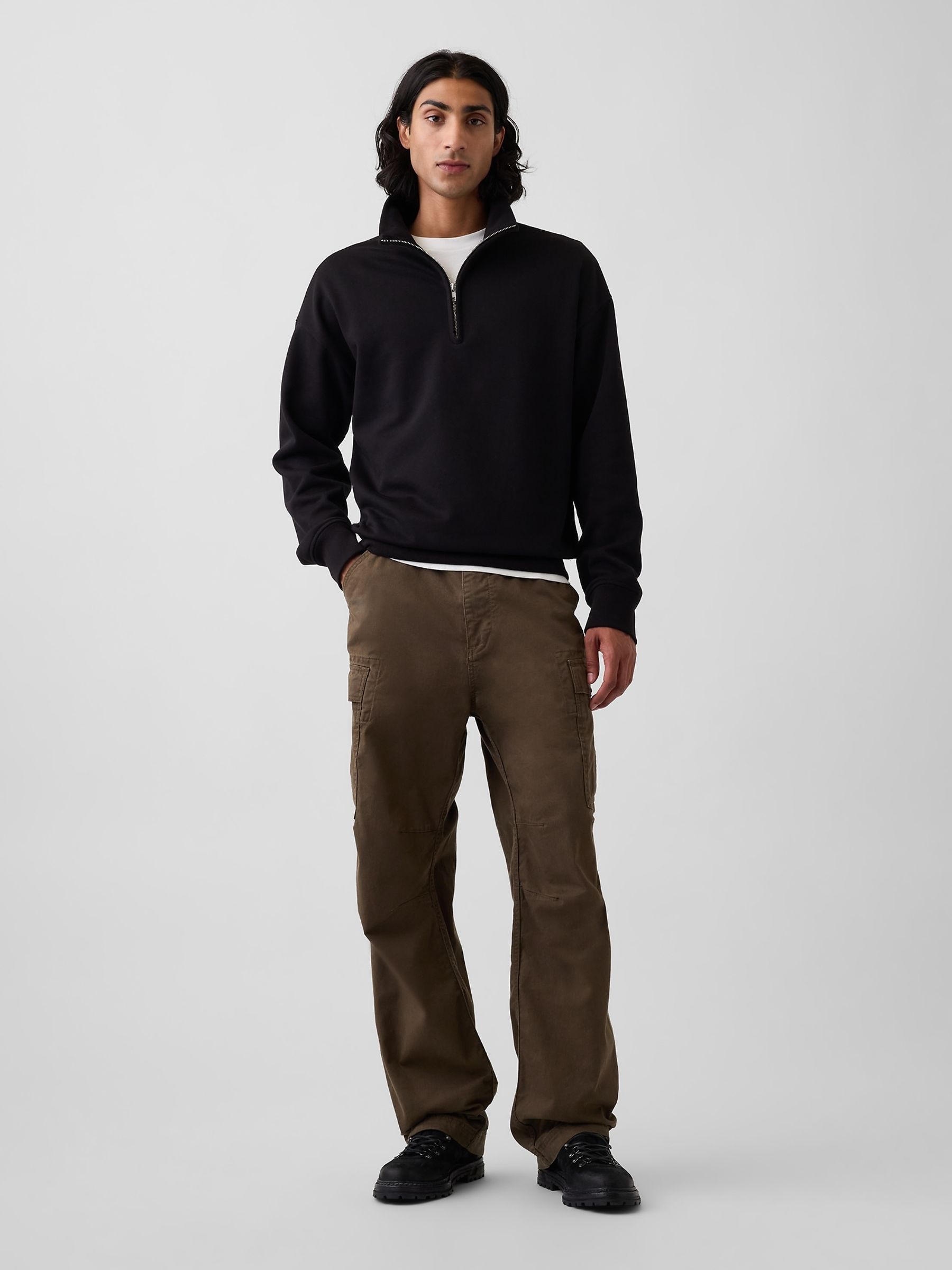 Black Heavyweight Oversized Quarter-Zip Pullover Sweatshirt - Image 3 of 4