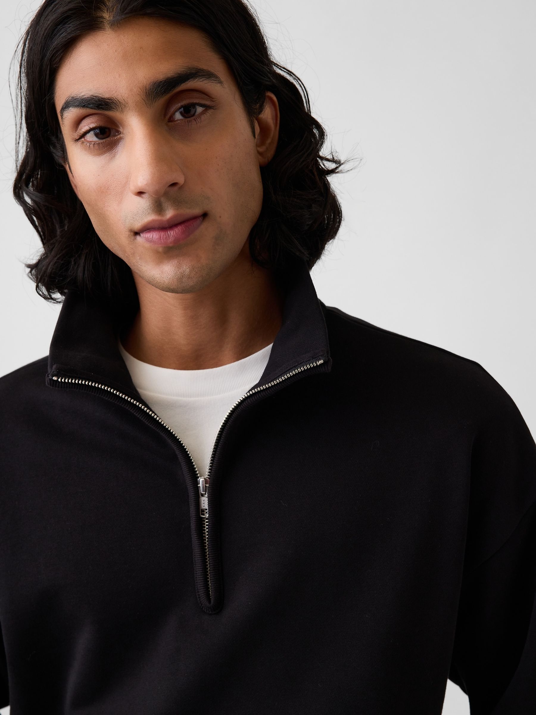 Black Heavyweight Oversized Quarter-Zip Pullover Sweatshirt - Image 4 of 4