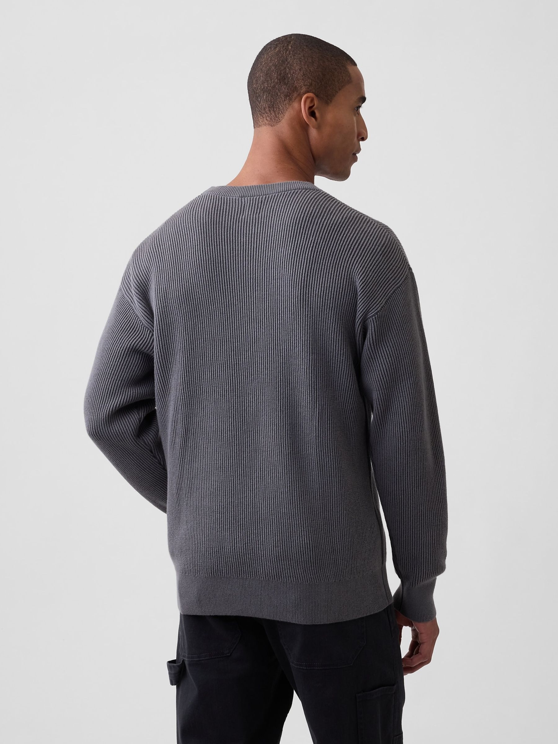 Grey Relaxed Fisherman Stitch Crew Neck Jumper - Image 2 of 4