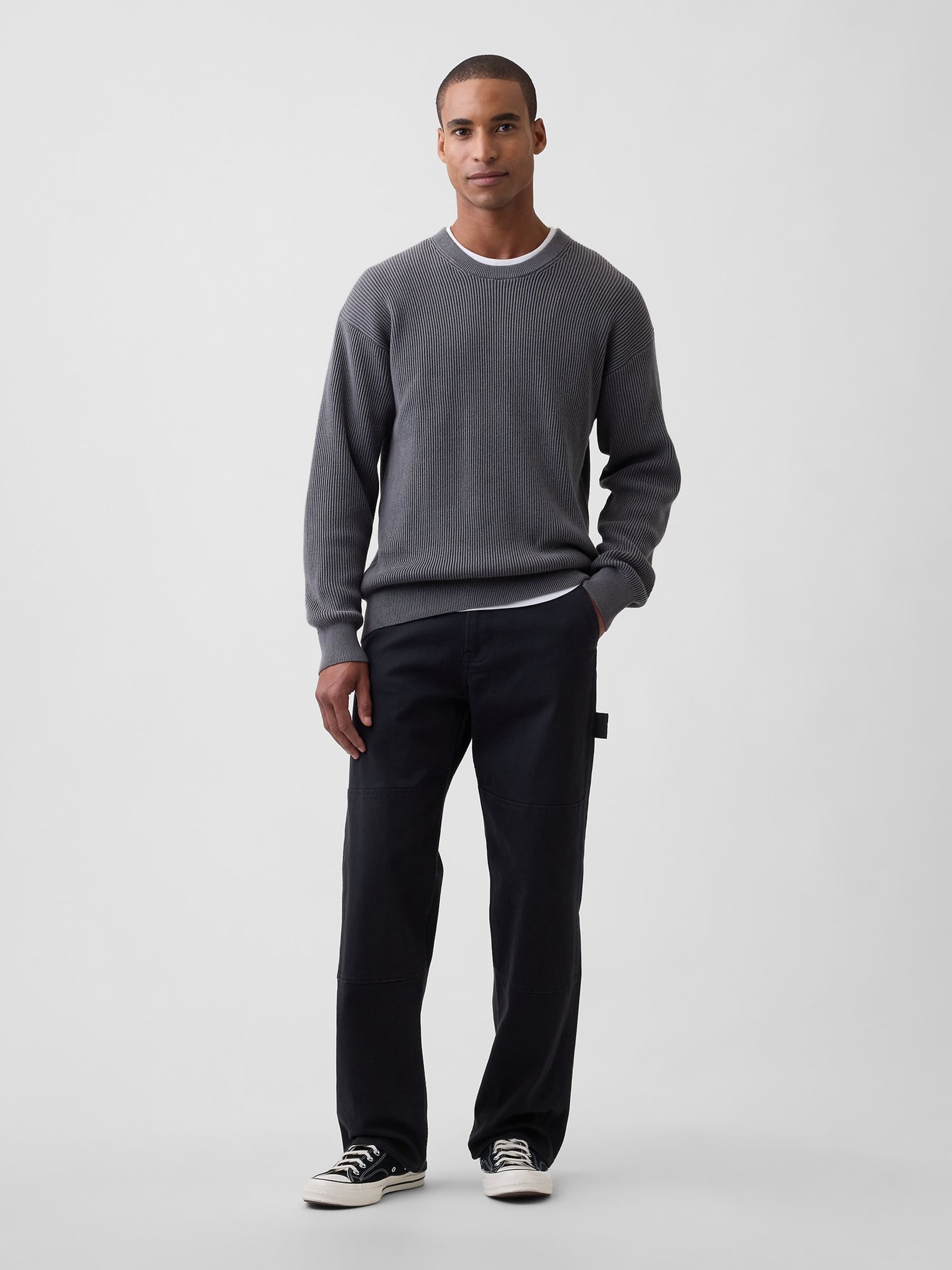 Grey Relaxed Fisherman Stitch Crew Neck Jumper - Image 3 of 4