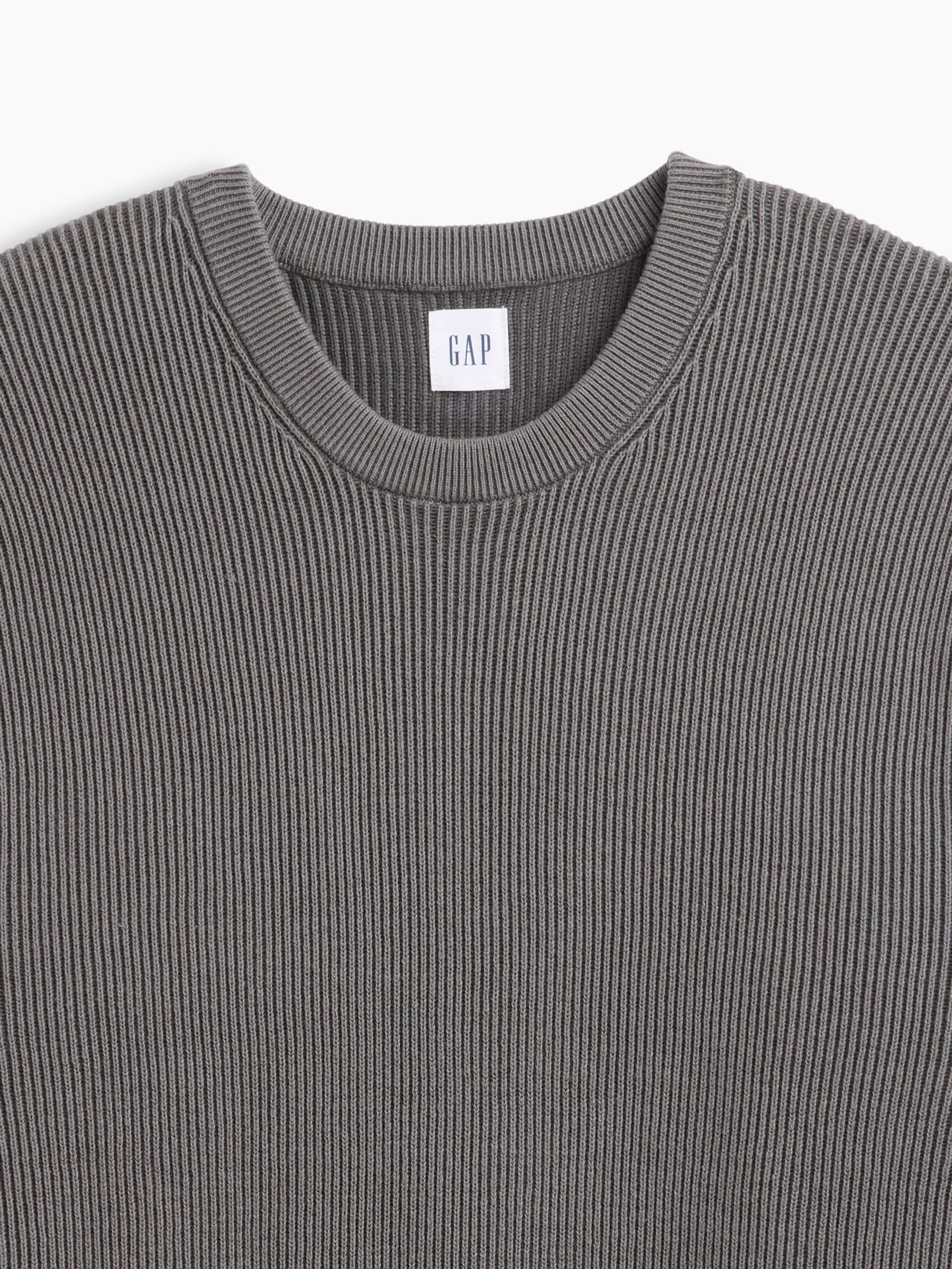 Grey Relaxed Fisherman Stitch Crew Neck Jumper - Image 4 of 4 Grey Relaxed Fisherman Stitch Crew Neck Jumper - Image 4 of 4