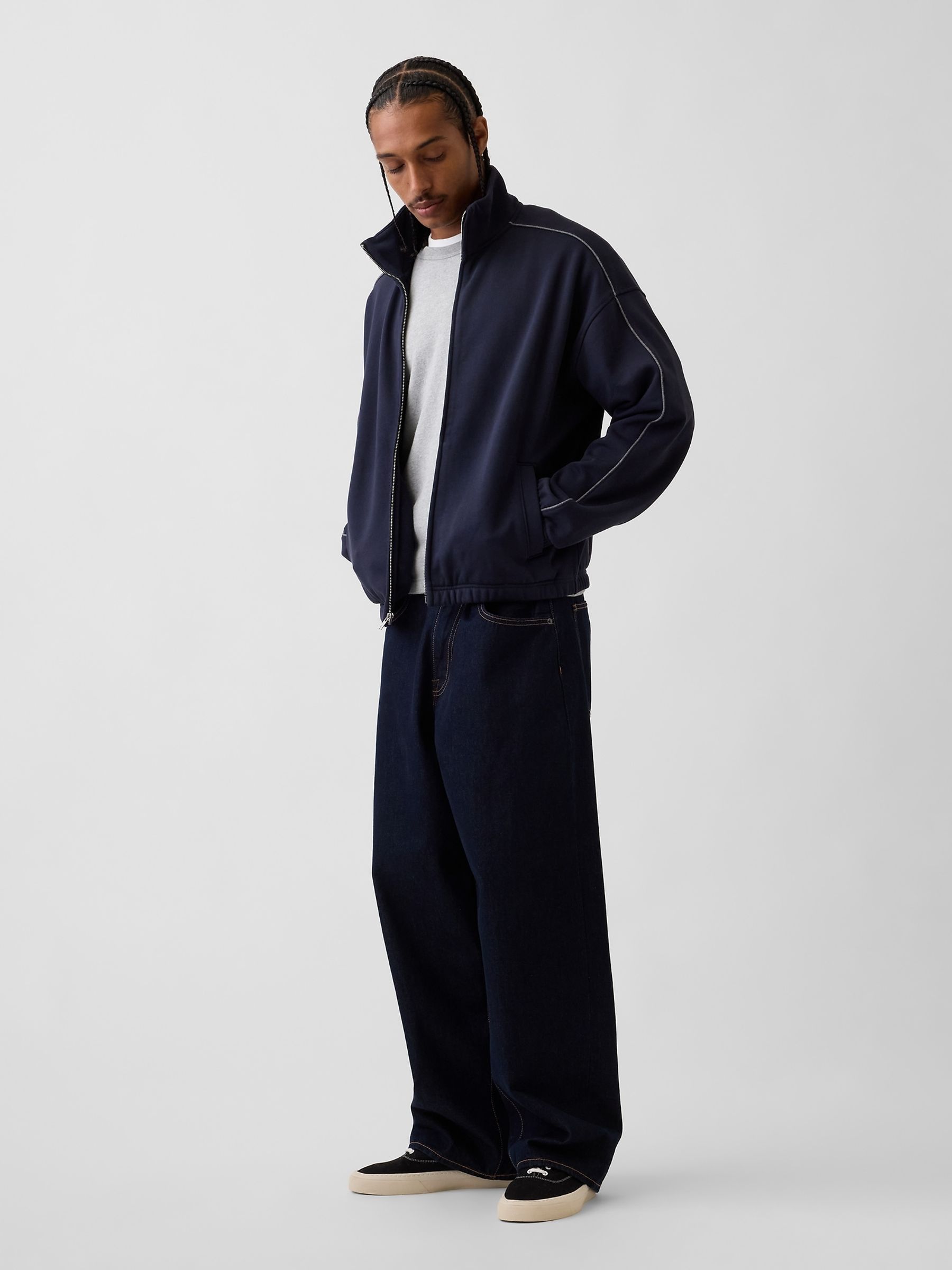 Navy Heavyweight Oversized Zip-Up Jacket - Image 3 of 4