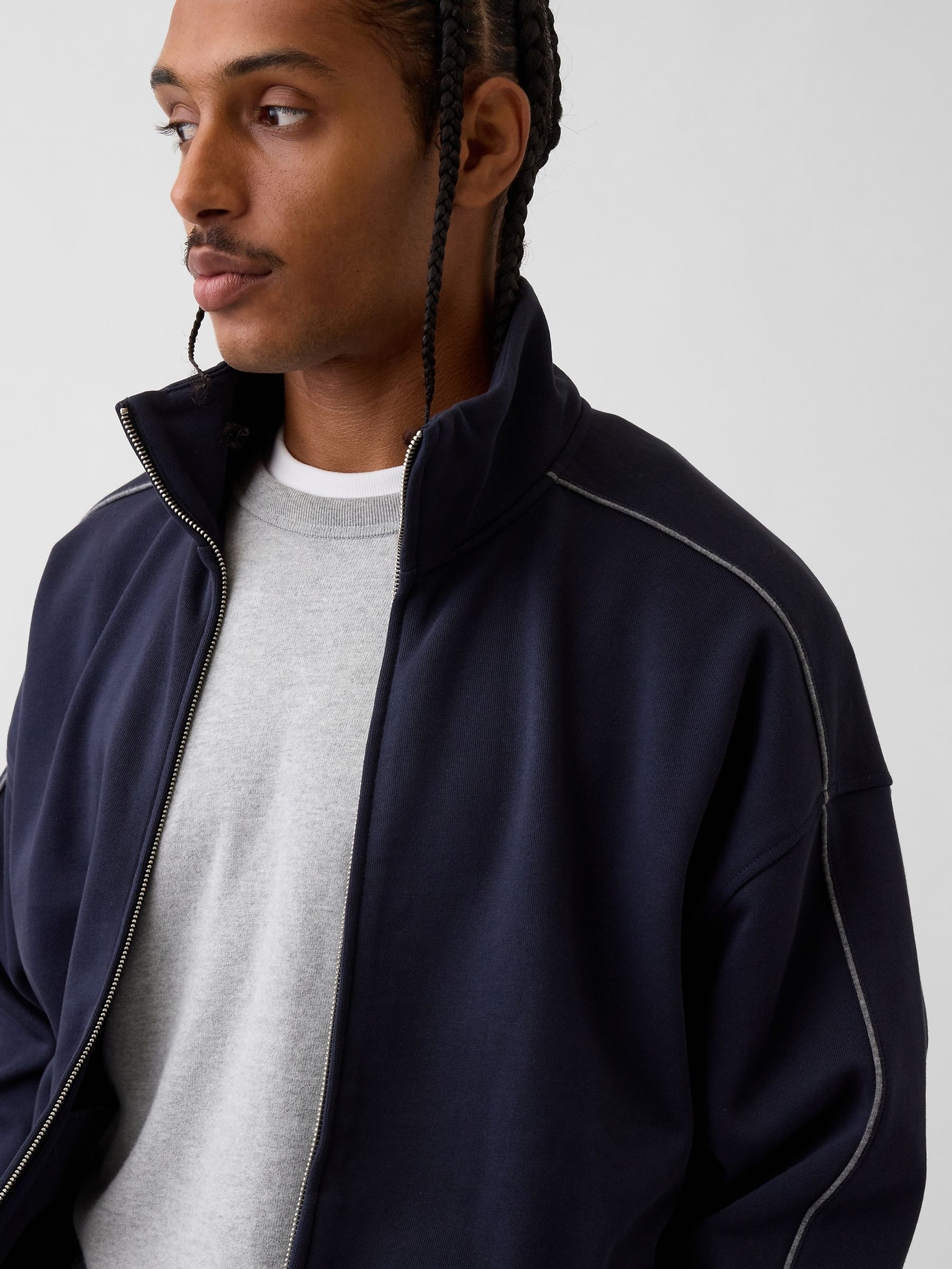 Navy Heavyweight Oversized Zip-Up Jacket - Image 4 of 4