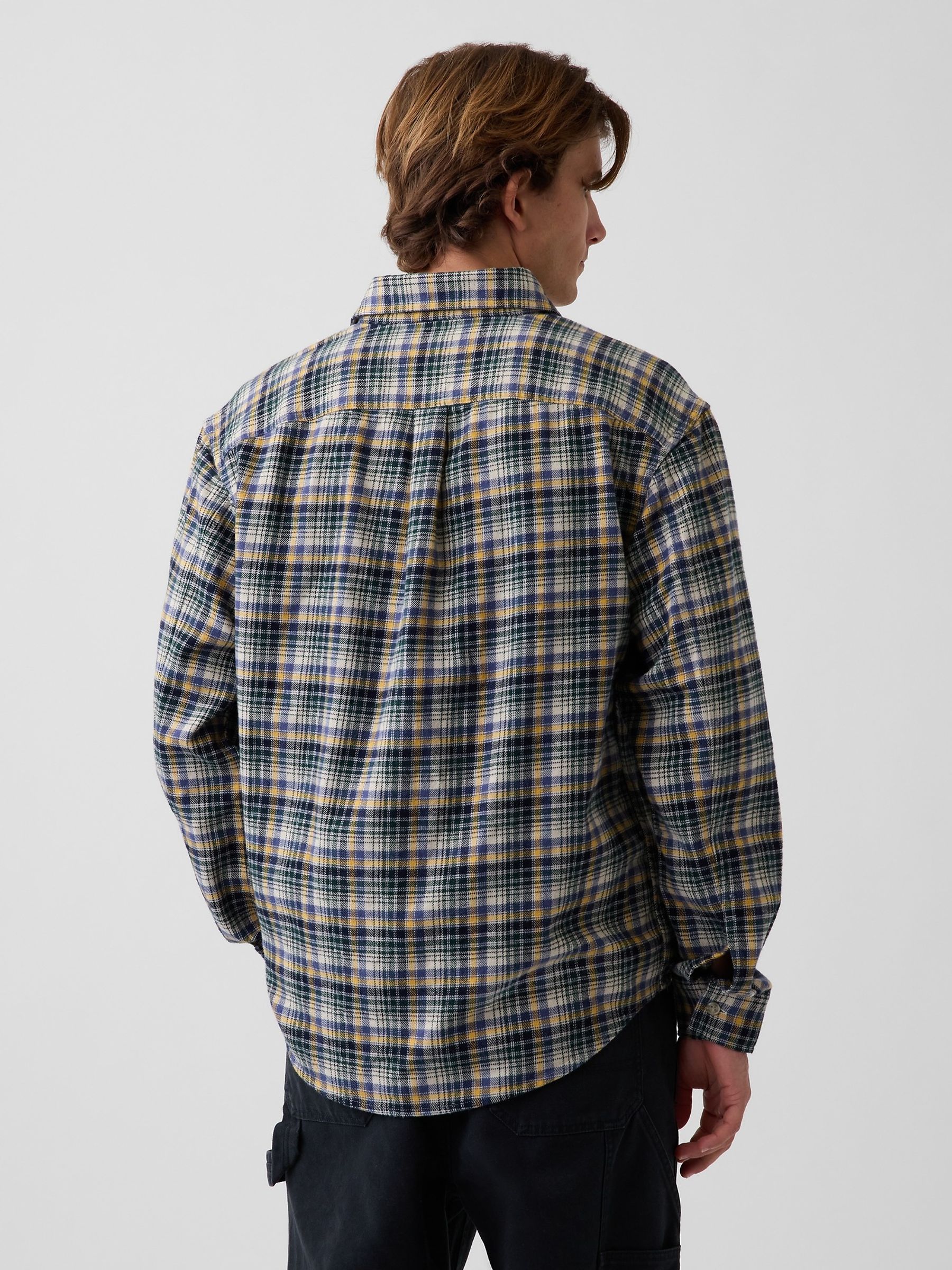 Blue/Yellow Check Relaxed Flannel Shirt - Image 2 of 4 Blue/Yellow Check Relaxed Flannel Shirt - Image 2 of 4