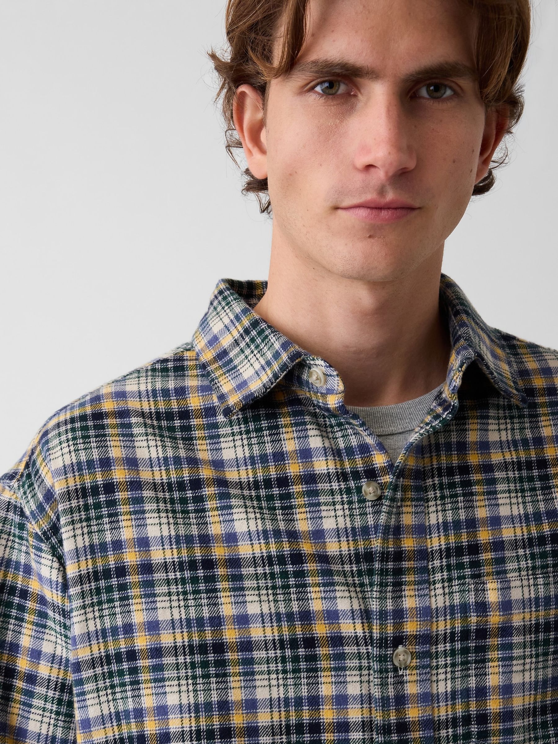 Blue/Yellow Check Relaxed Flannel Shirt - Image 4 of 4 Blue/Yellow Check Relaxed Flannel Shirt - Image 4 of 4