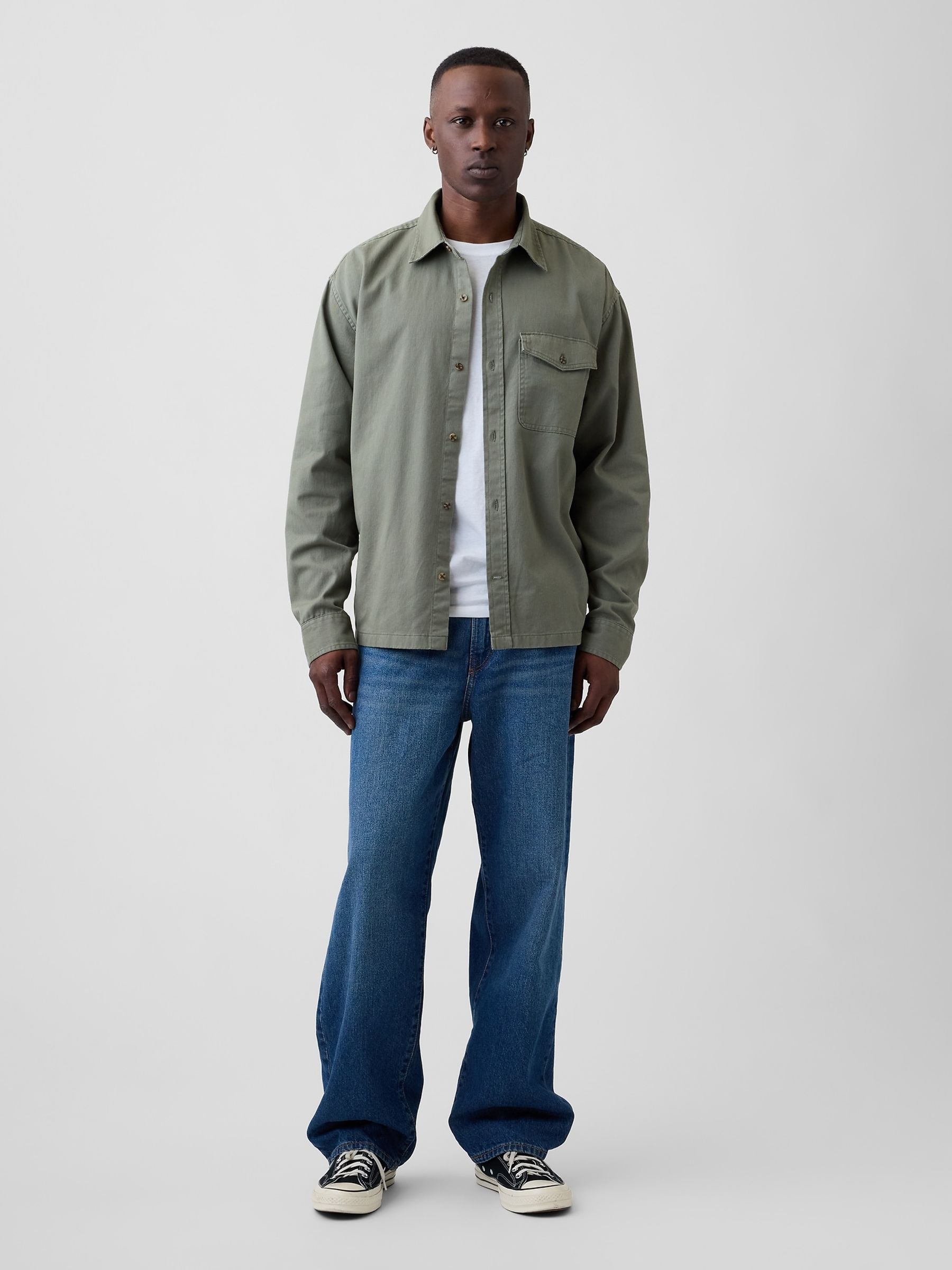 Khaki Green Boxy Fit Twill Shirt - Image 2 of 2