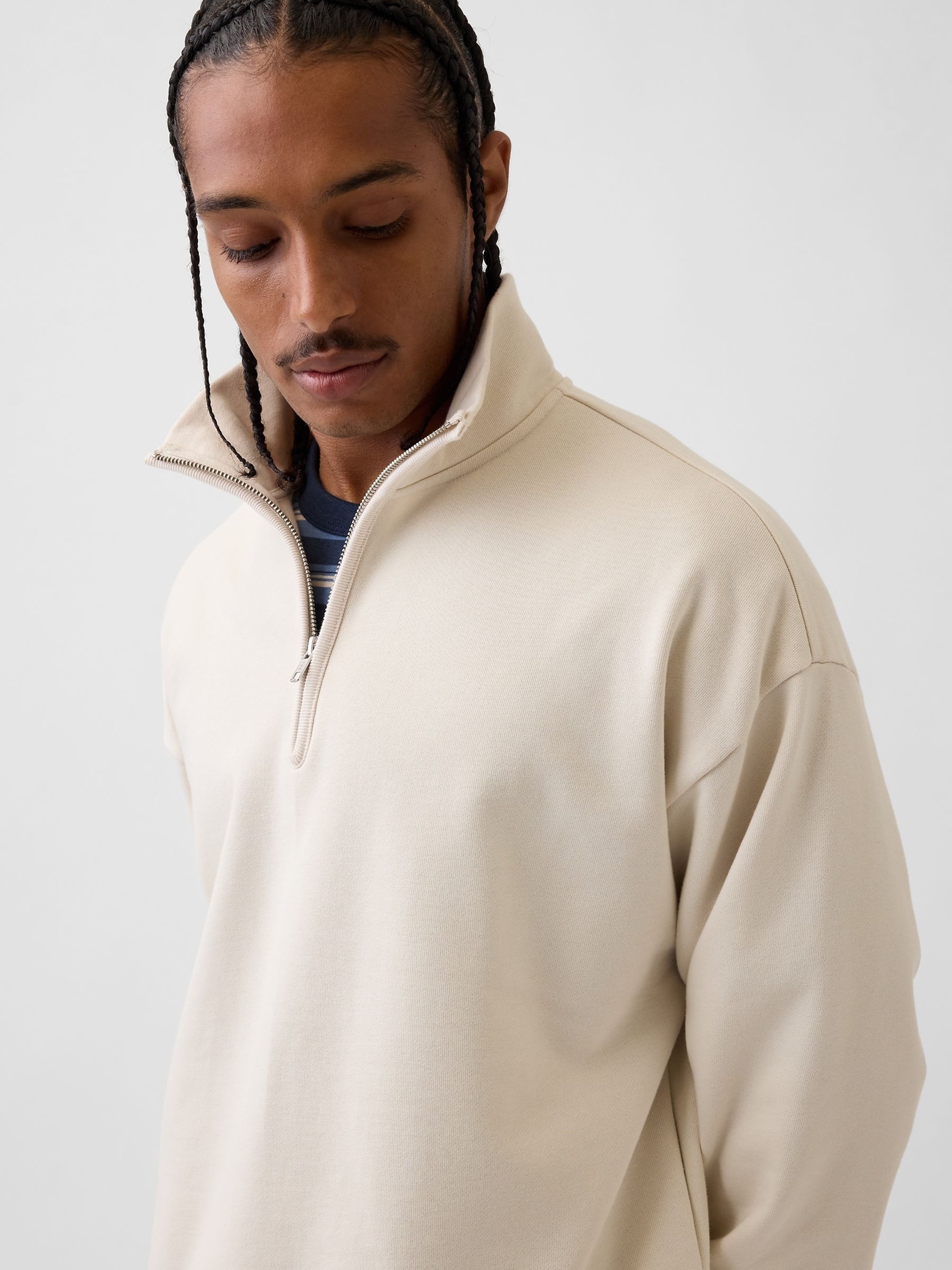 Cream Heavyweight Oversized Quarter-Zip Pullover Sweatshirt - Image 2 of 2 Cream Heavyweight Oversized Quarter-Zip Pullover Sweatshirt - Image 2 of 2
