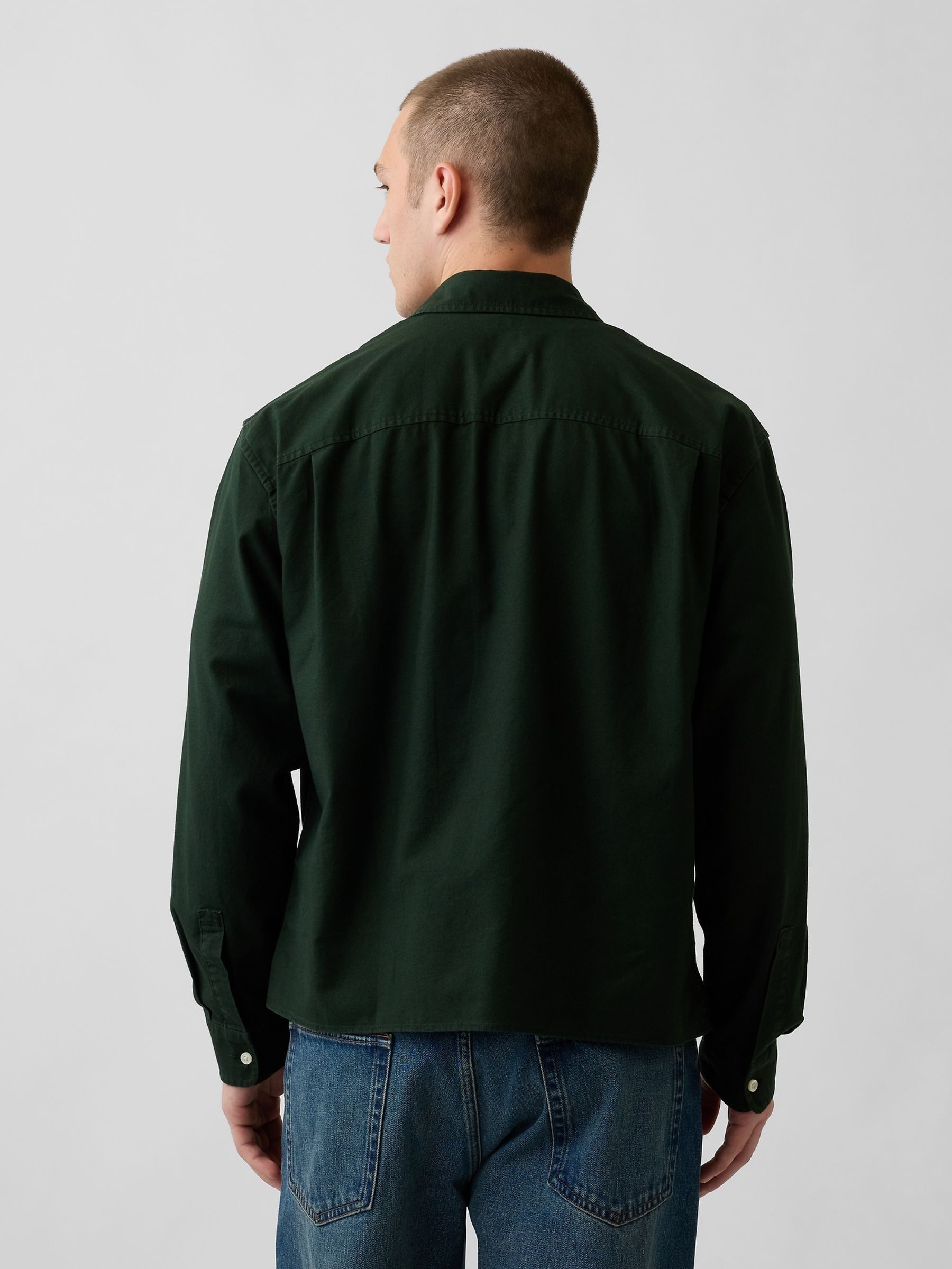 Green Relaxed Boxy Straight-Hem Oxford Shirt - Image 2 of 4