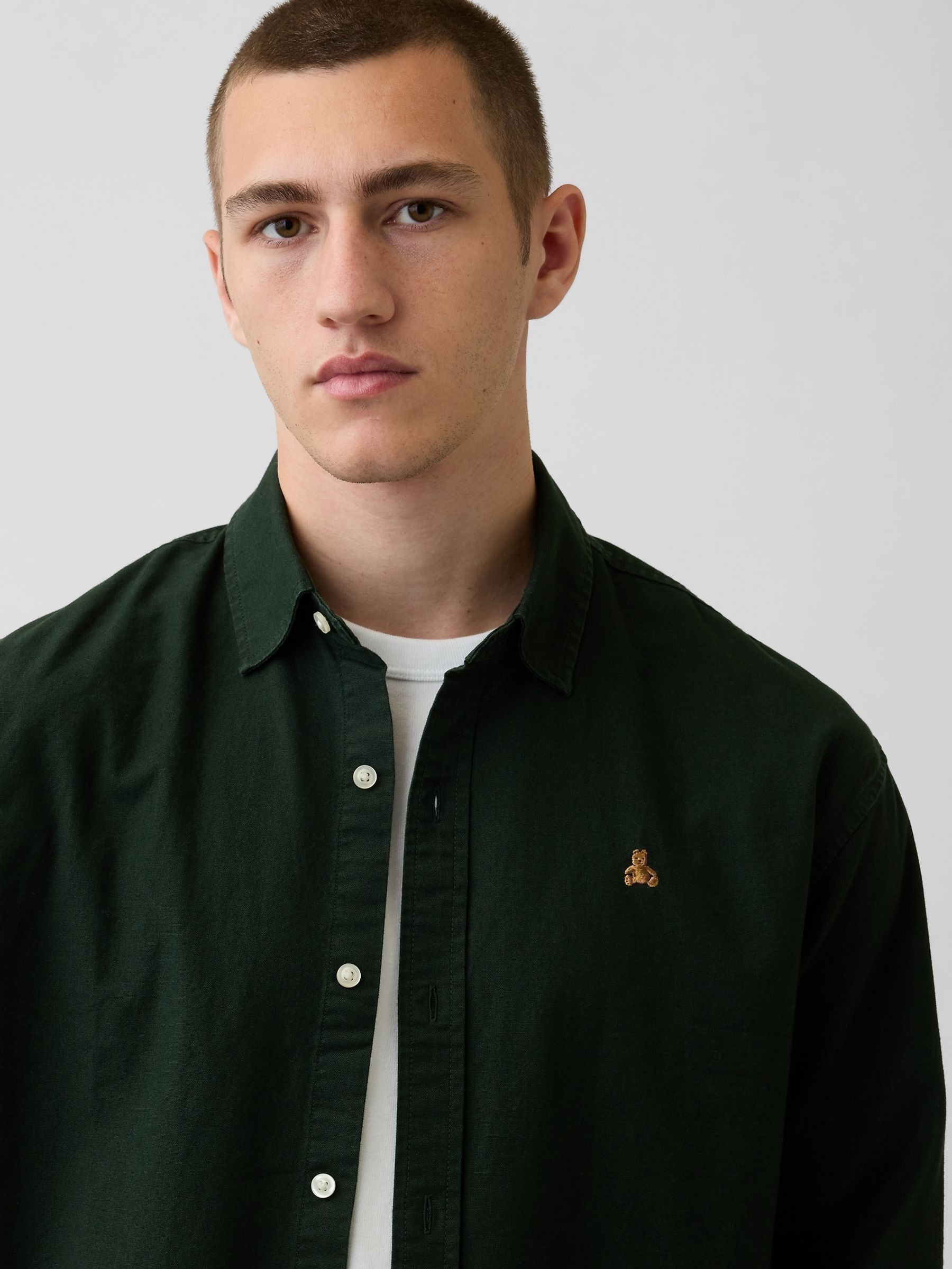 Green Relaxed Boxy Straight-Hem Oxford Shirt - Image 4 of 4