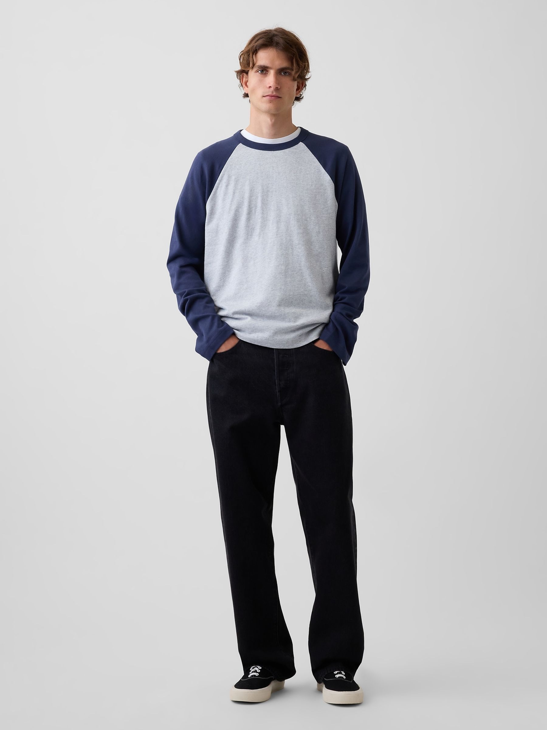 Grey/Blue Heavyweight Relaxed Long Sleeve T-Shirt - Image 3 of 4