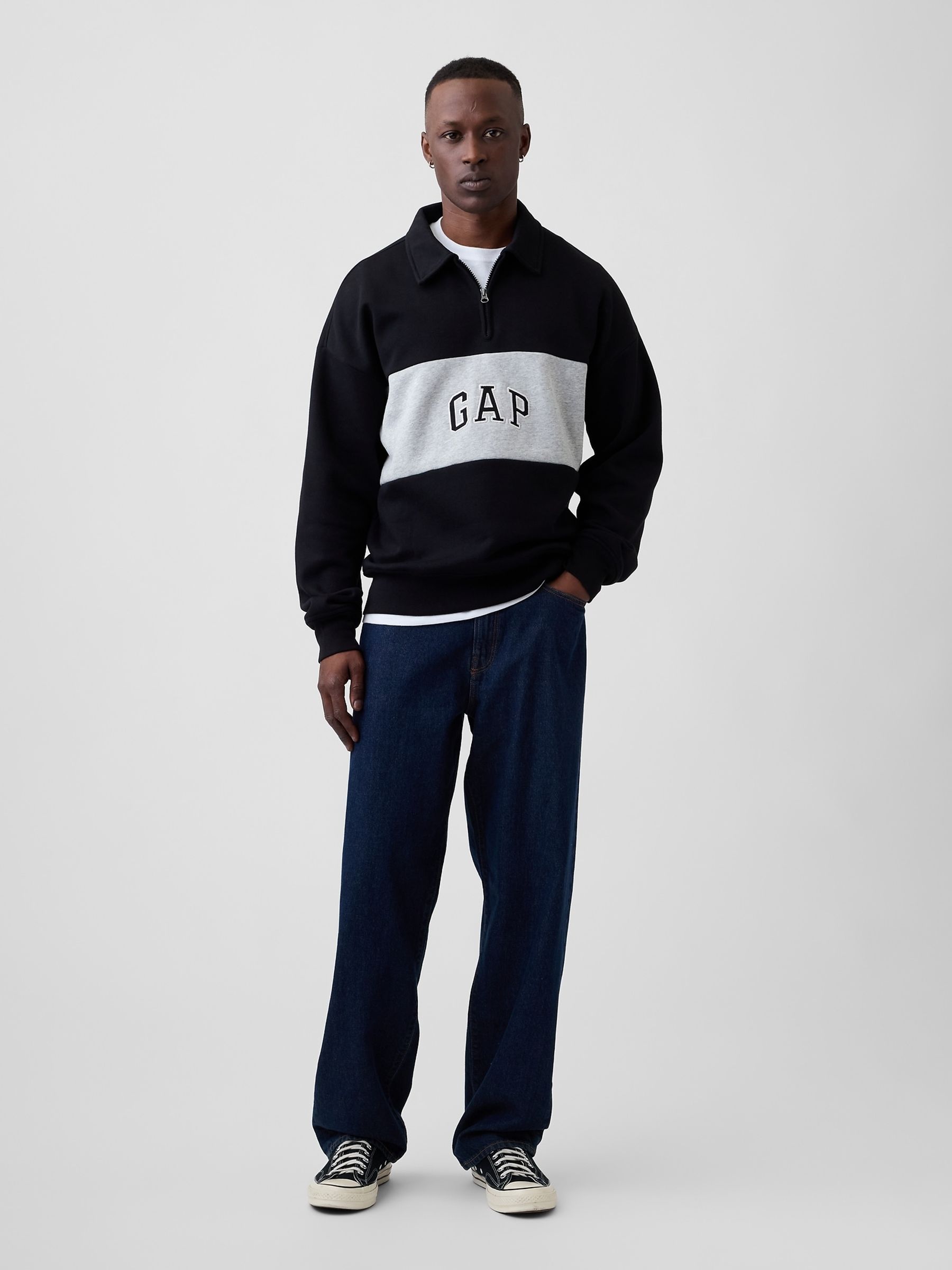 Black Oversized Logo Quarter-Zip Sweatshirt - Image 3 of 4