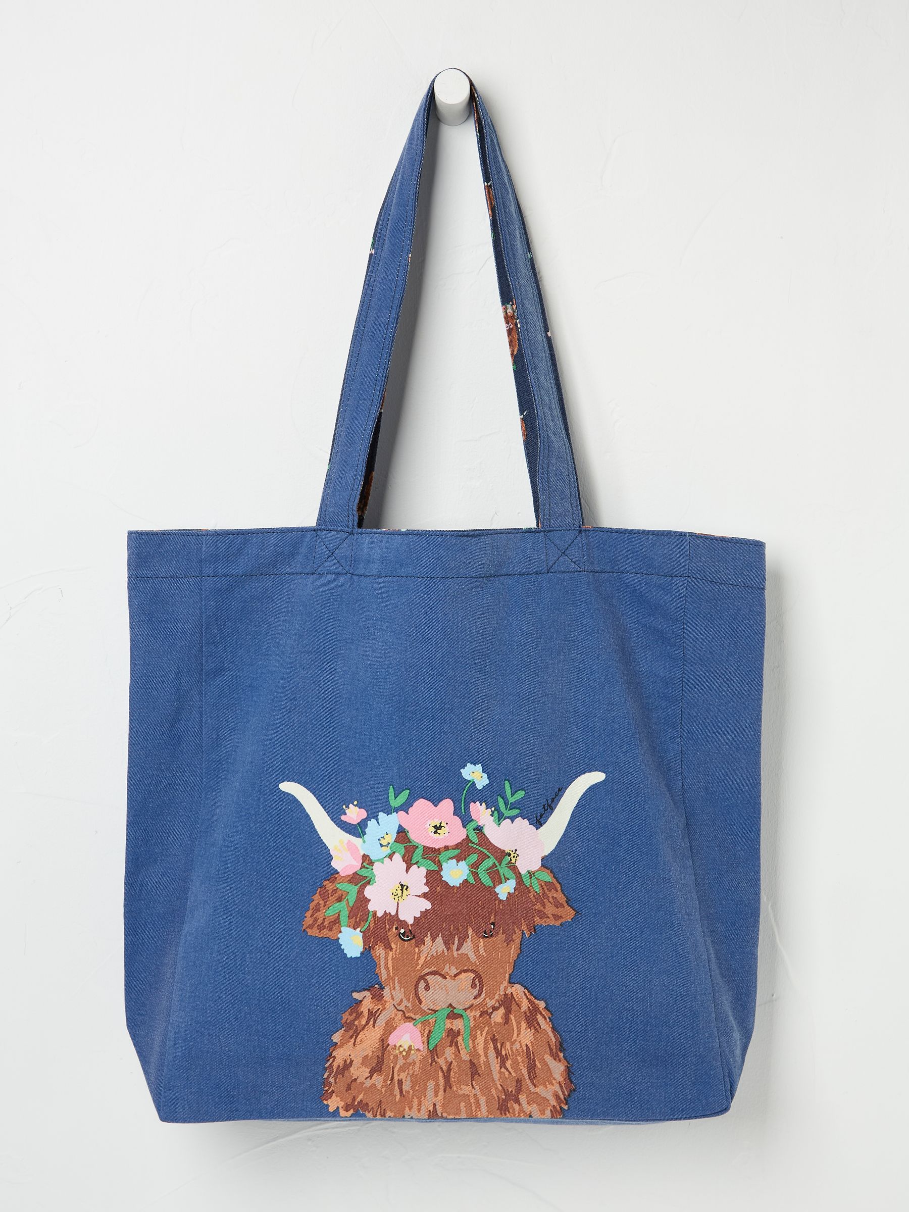 Blue Hettie Highland Cow Reversible 100% Cotton Tote Bag FatFace