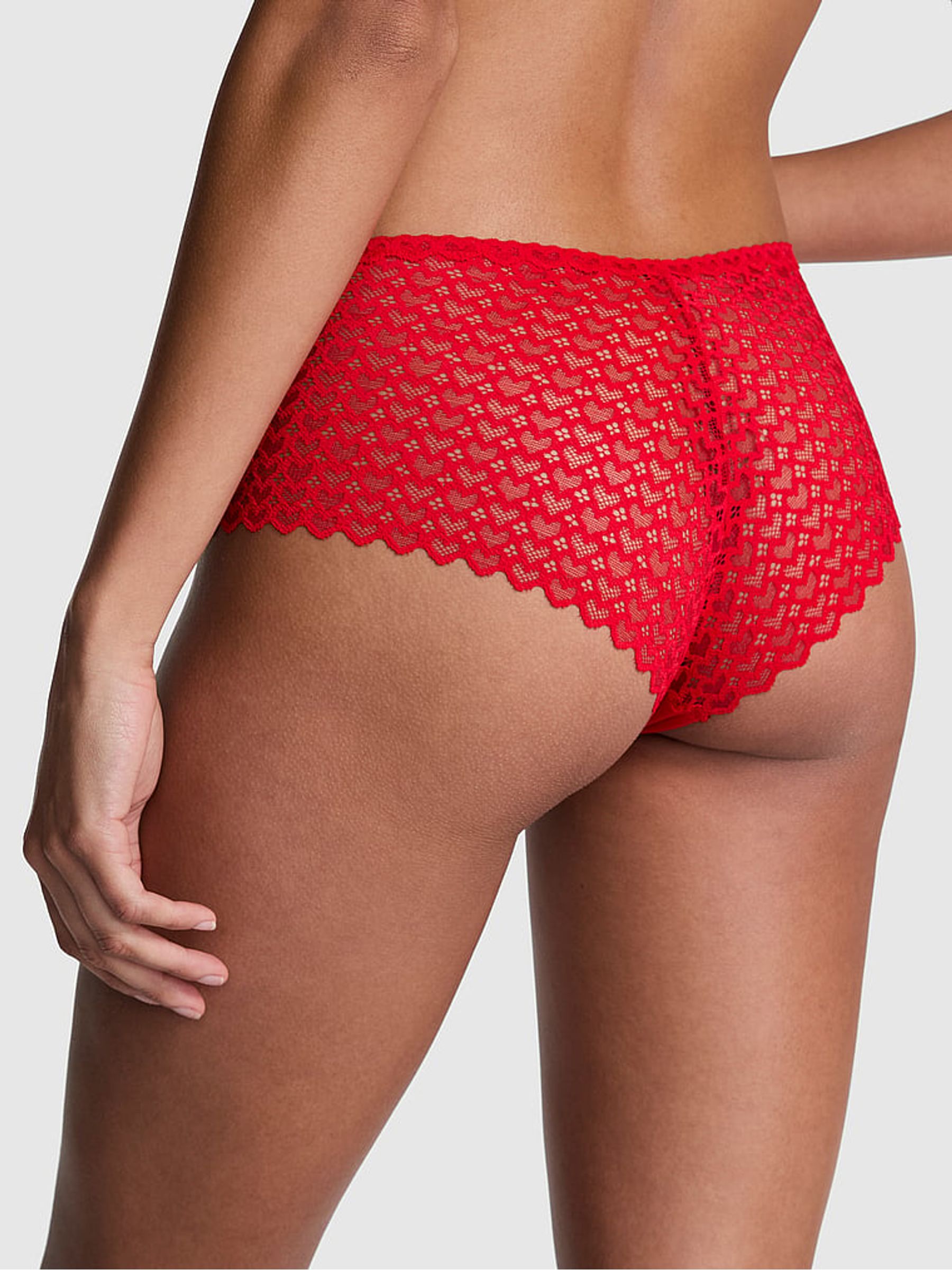Bright Vermillion Red Cheeky No Show Heart Lace Knickers - Image 2 of 3