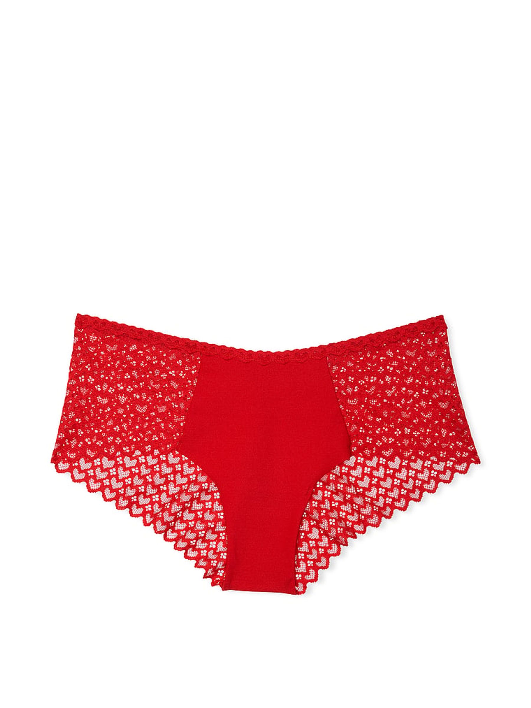 Bright Vermillion Red Cheeky No Show Heart Lace Knickers - Image 3 of 3